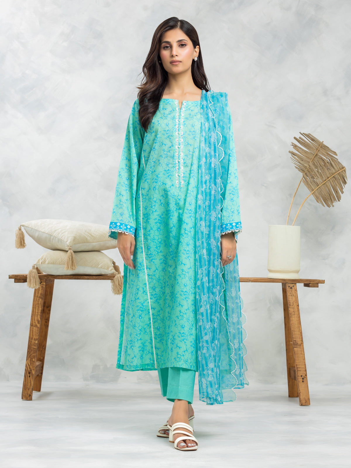 EWU24A1-29082-3P Unstitched Sea Green Printed Lawn 3 Piece