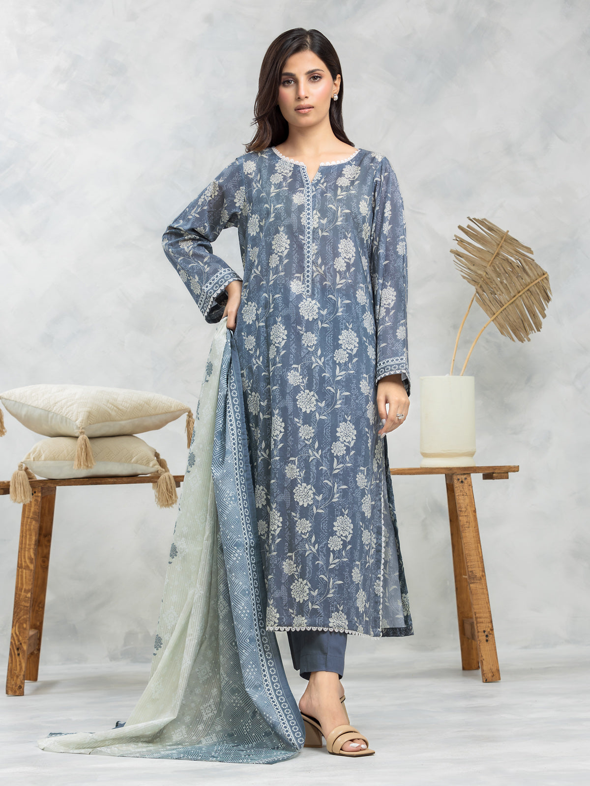 EWU24A1-29093-3P Unstitched Dark Grey Printed Lawn 3 Piece