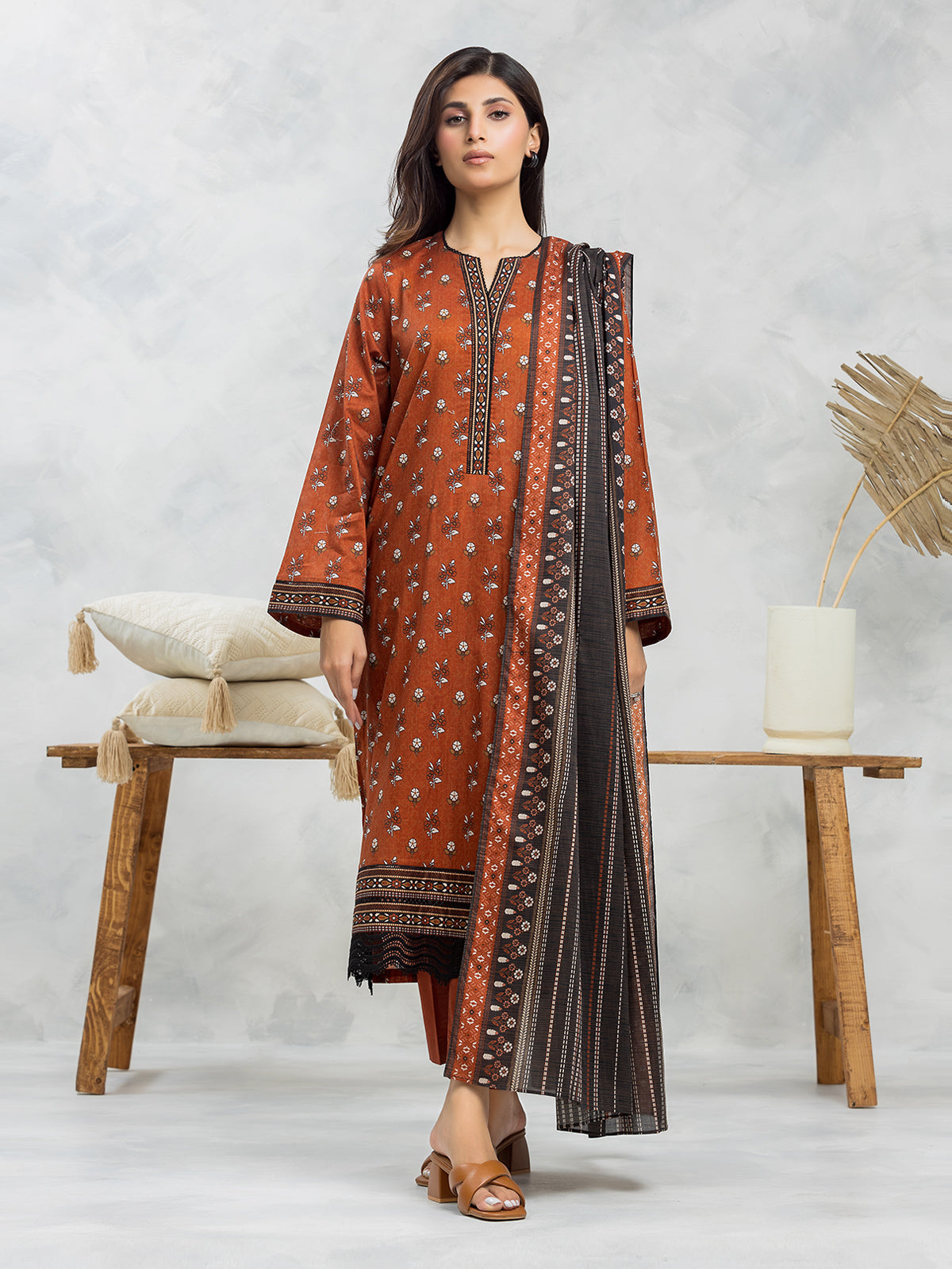 EWU24A1-29096-3P Unstitched Brown Printed Lawn 3 Piece