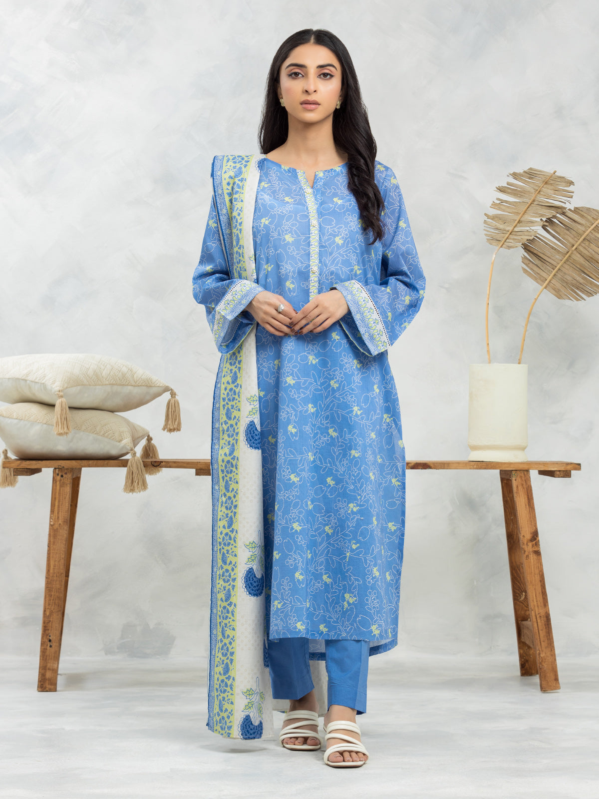 Unstitched Light Blue Printed Lawn 3 Piece - EWU24A1-29102-3P