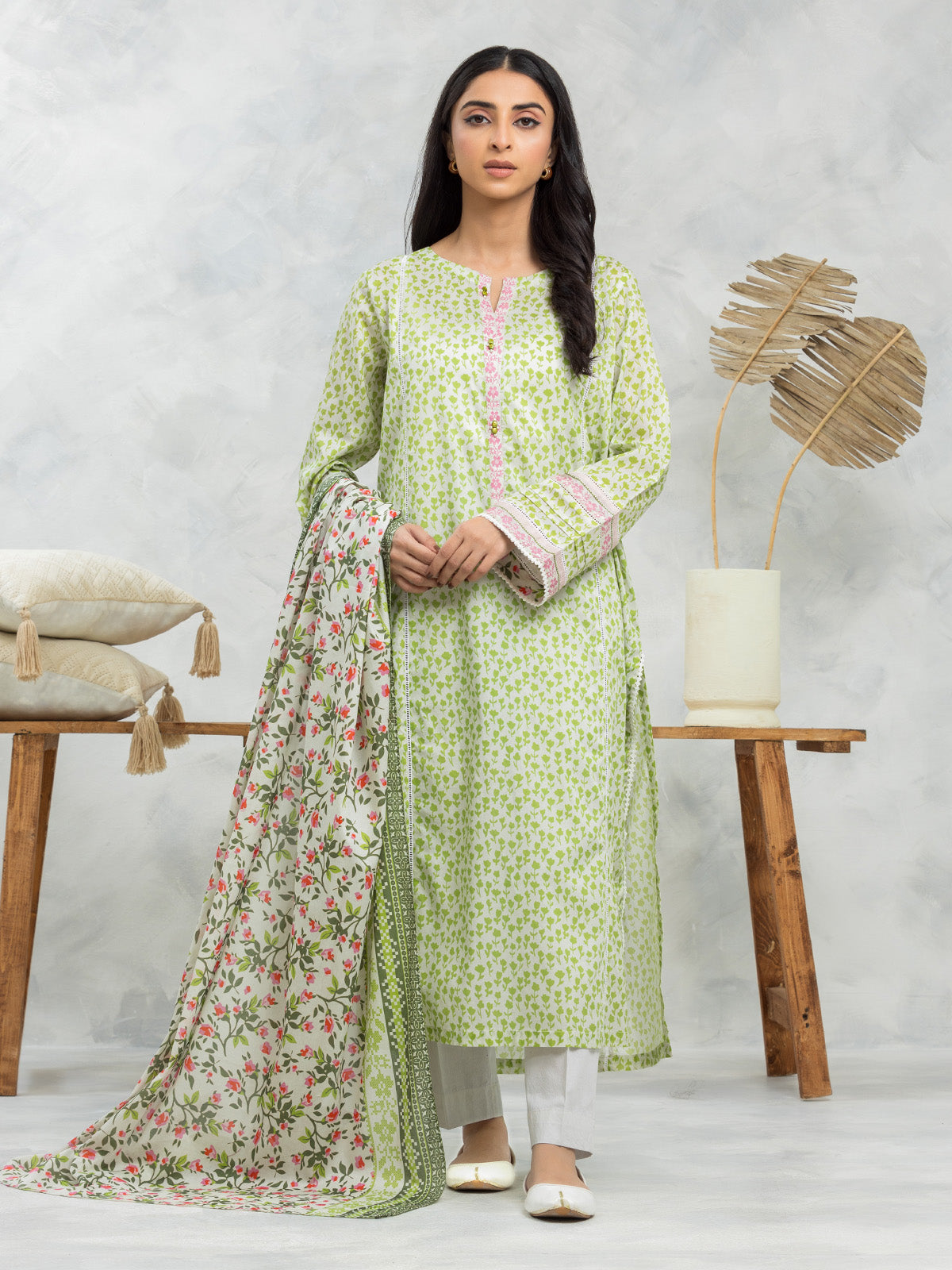 EWU24A1-29104-3P Unstitched Light Green Printed Lawn 3 Piece