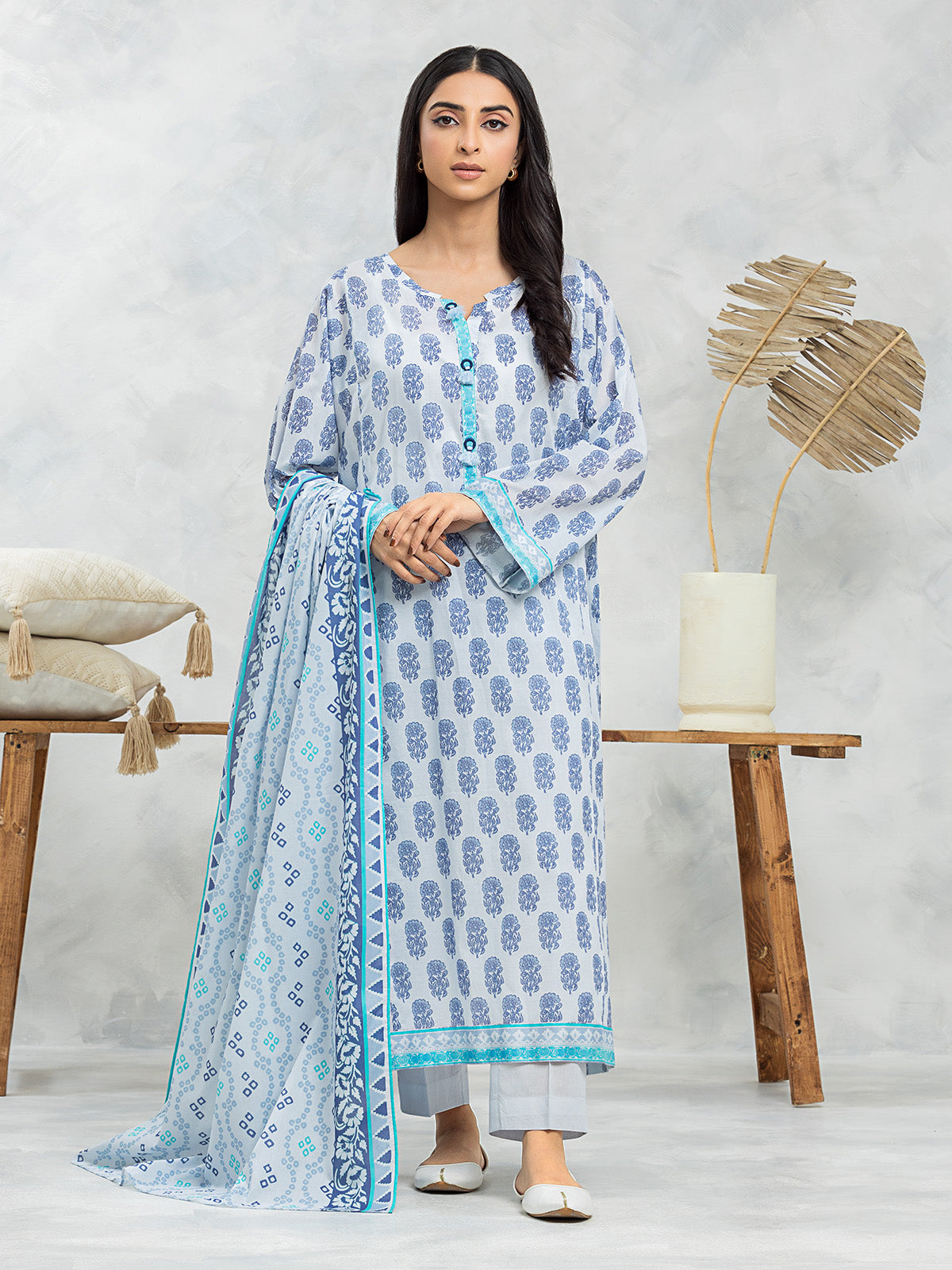 EWU24A1-29113-3P Unstitched Ice Blue Printed Lawn 3 Piece