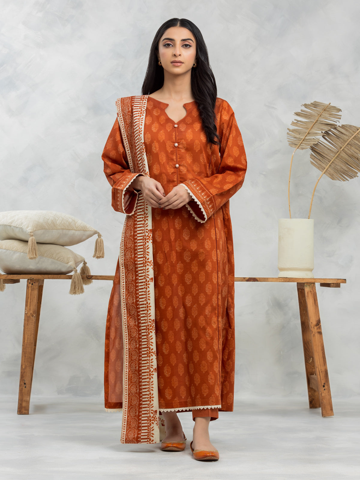 Unstitched Rust Printed Lawn 3 Piece - EWU24A1-29115-3P