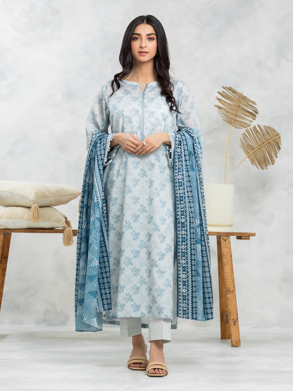 EWU24A1-29123-3P Unstitched Ash Blue Printed Lawn 3 Piece