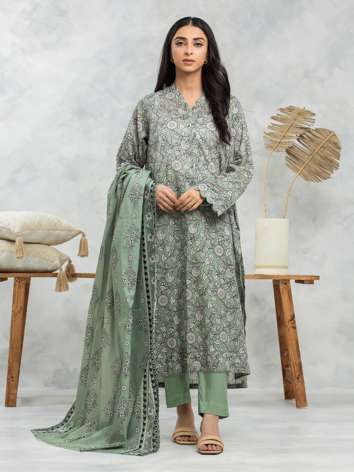 Unstitched Sage Green Printed Lawn 3 Piece - EWU24A1-29137-3P