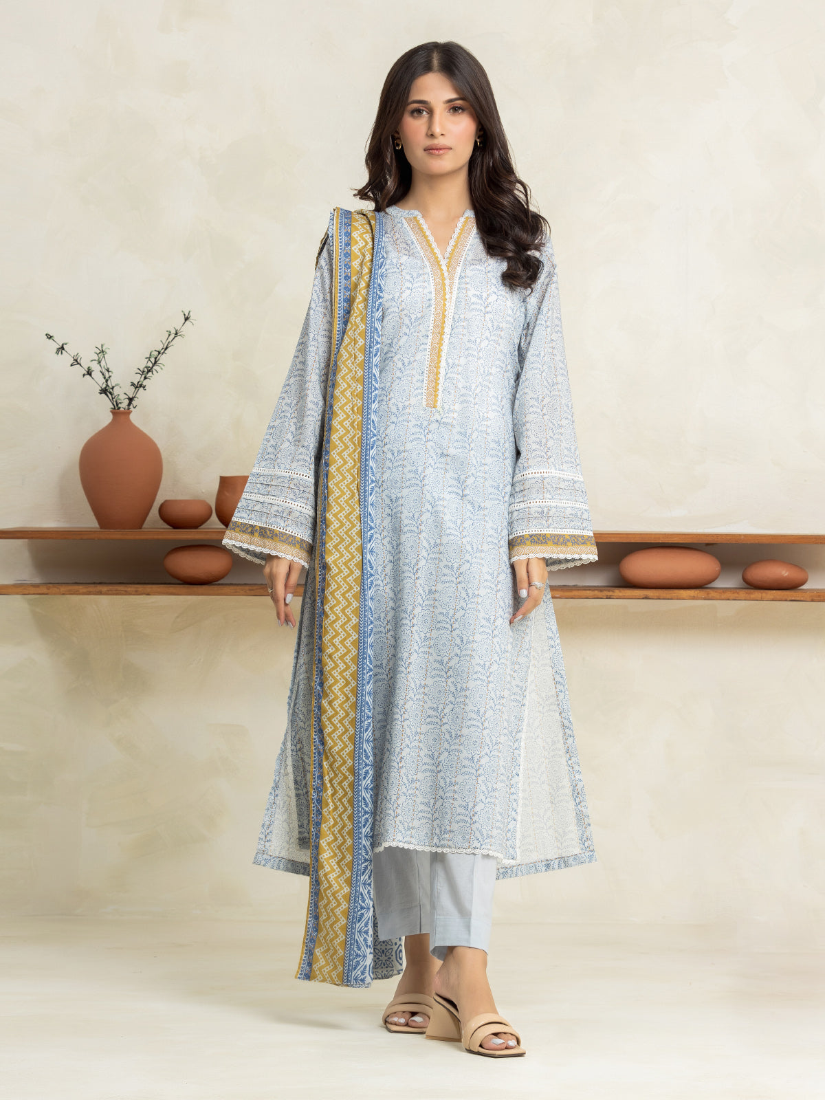 EWU24A1-29144-3P Unstitched Light Blue Printed Lawn 3 Piece