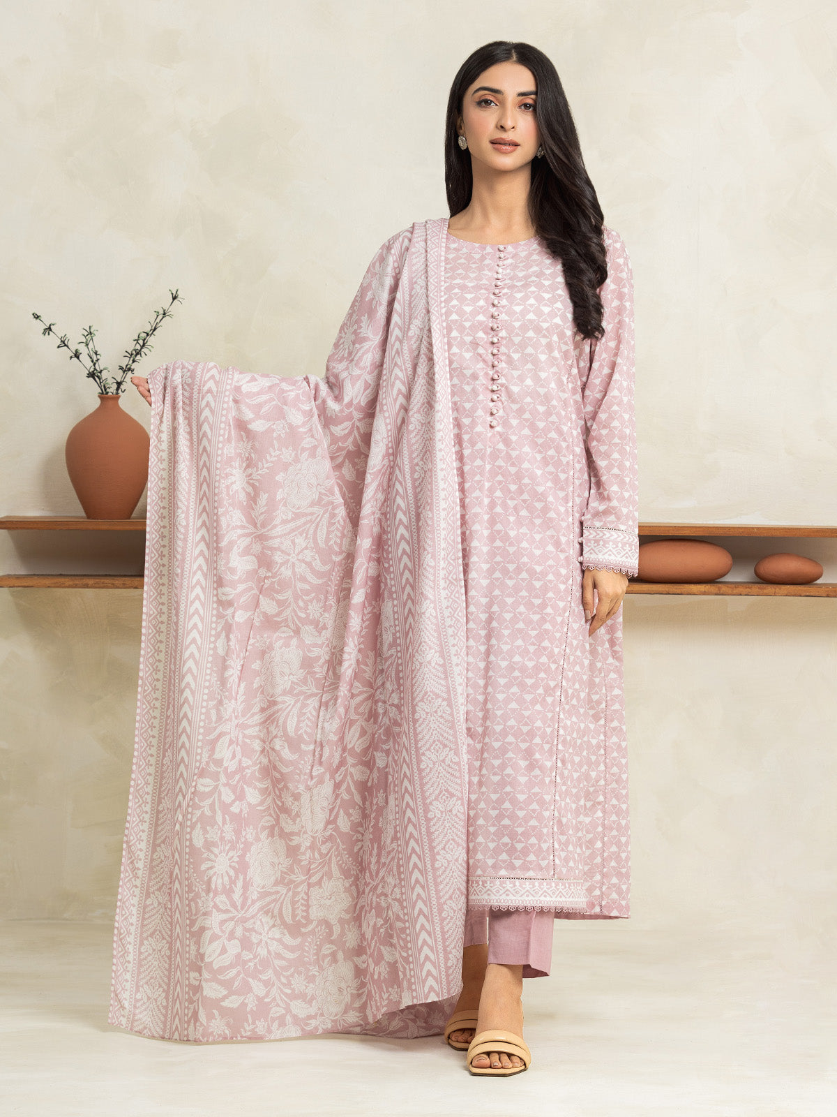 Unstitched Tea Rose Printed Lawn 3 Piece - EWU24A1-29146-3P