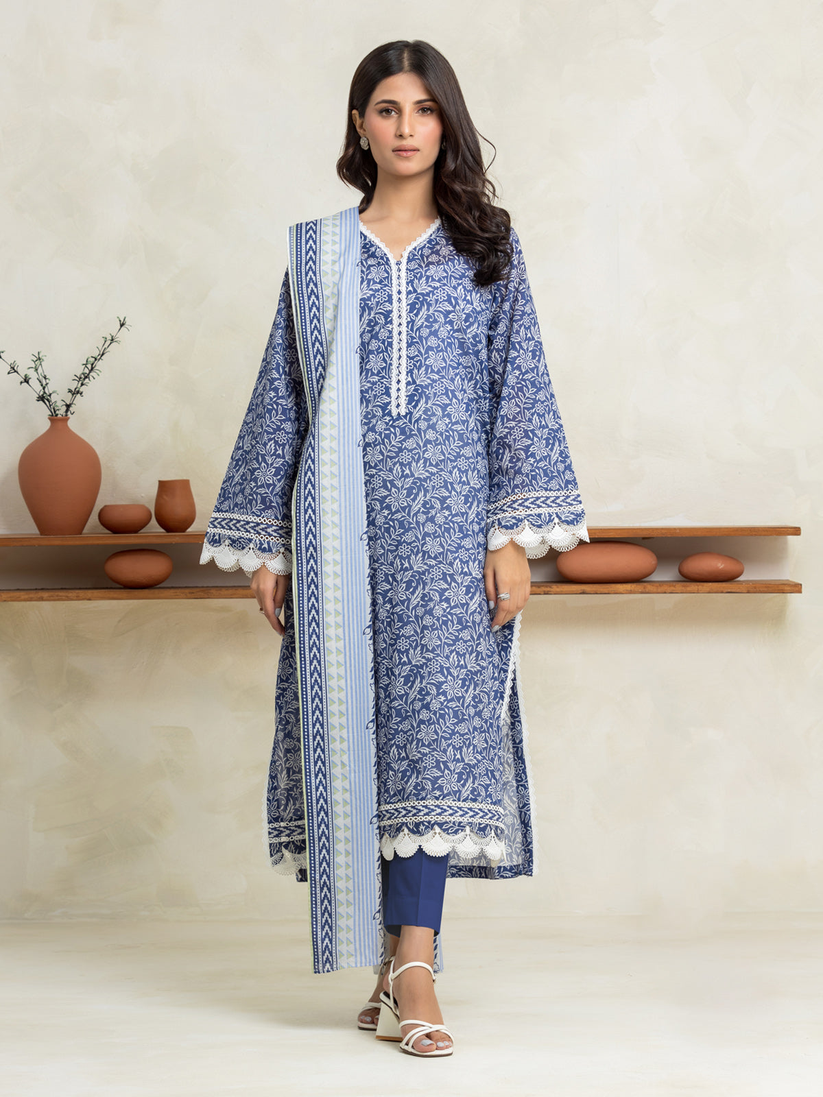 EWU24A1-29147-3P Unstitched Blue & White Printed Lawn 3 Piece