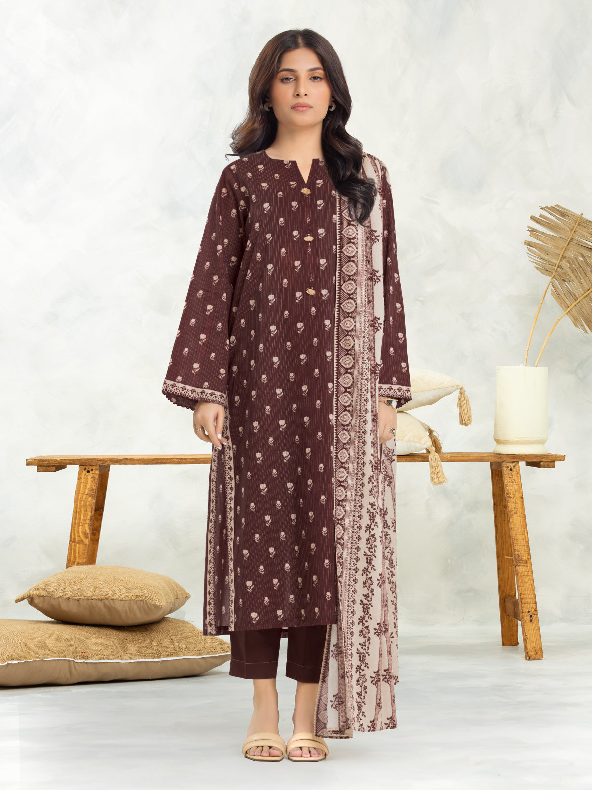 EWU24A1-29188-3P Unstitched Deep Maroon Printed Lawn 3 Piece