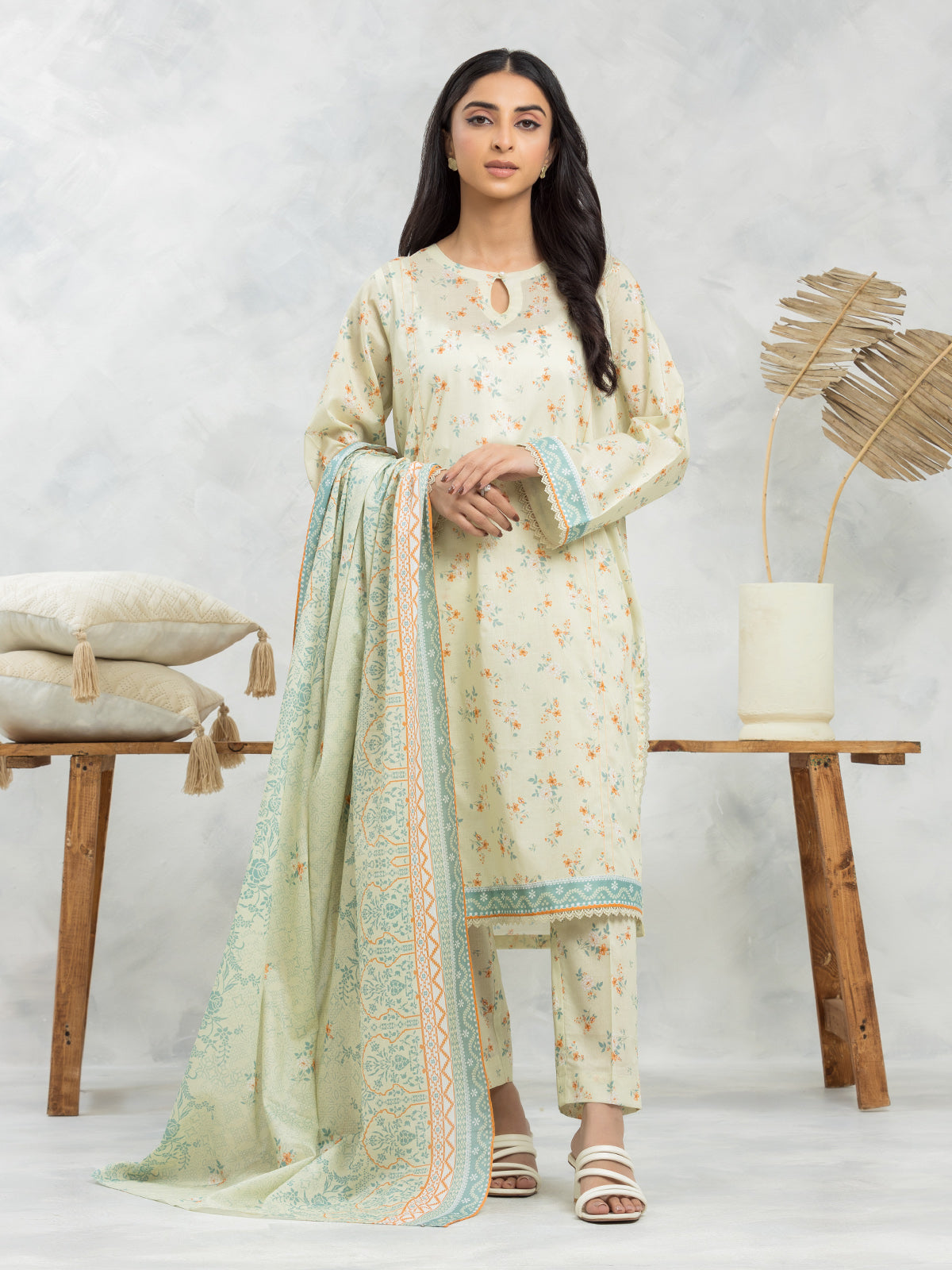 Unstitched Cream Printed Lawn 3 Piece - EWU24A1-29242-3P