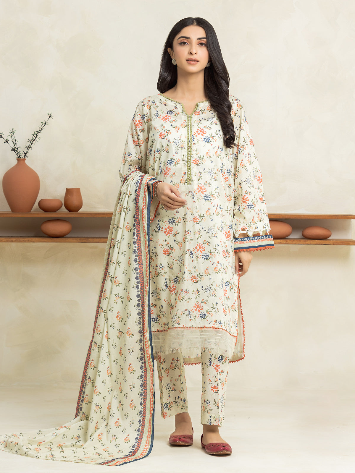 Unstitched Light Sage Printed Lawn 3 Piece - EWU24A1-29243-3P