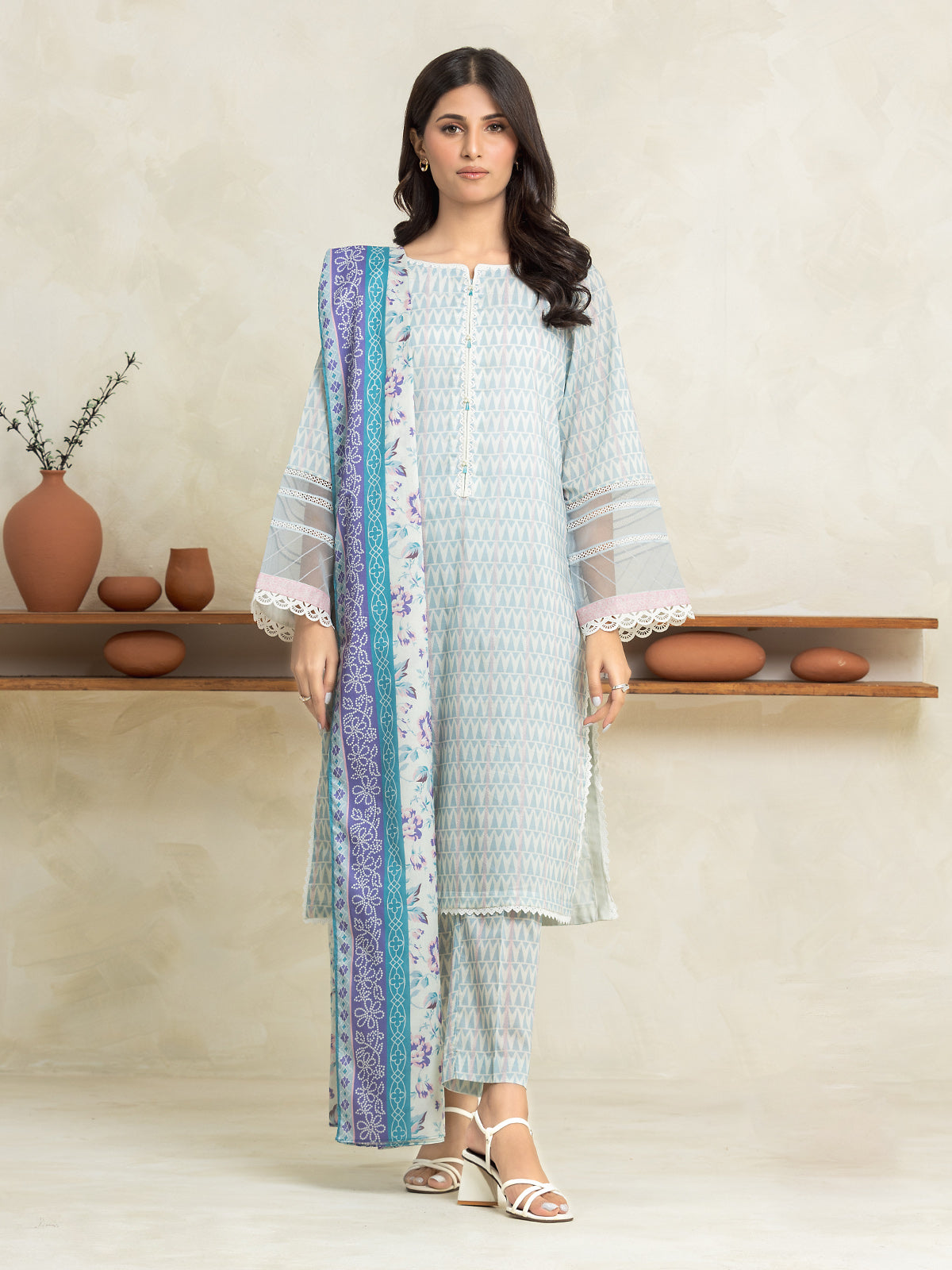 Unstitched Light Blue Printed Lawn 3 Piece - EWU24A1-29245-3P