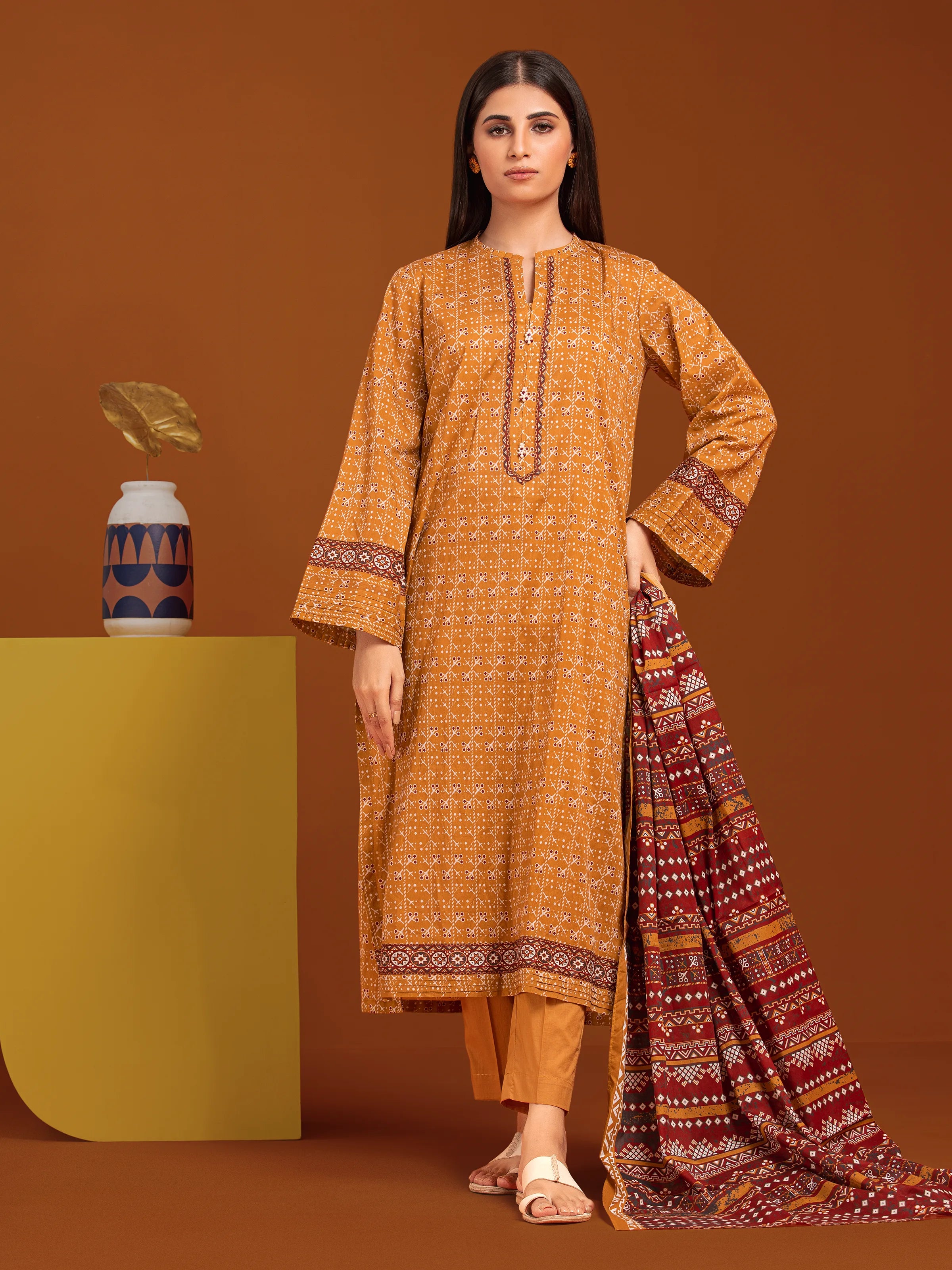 Unstitched Mustard Printed Cambric 3 Piece - EWU24A2-27132-3P