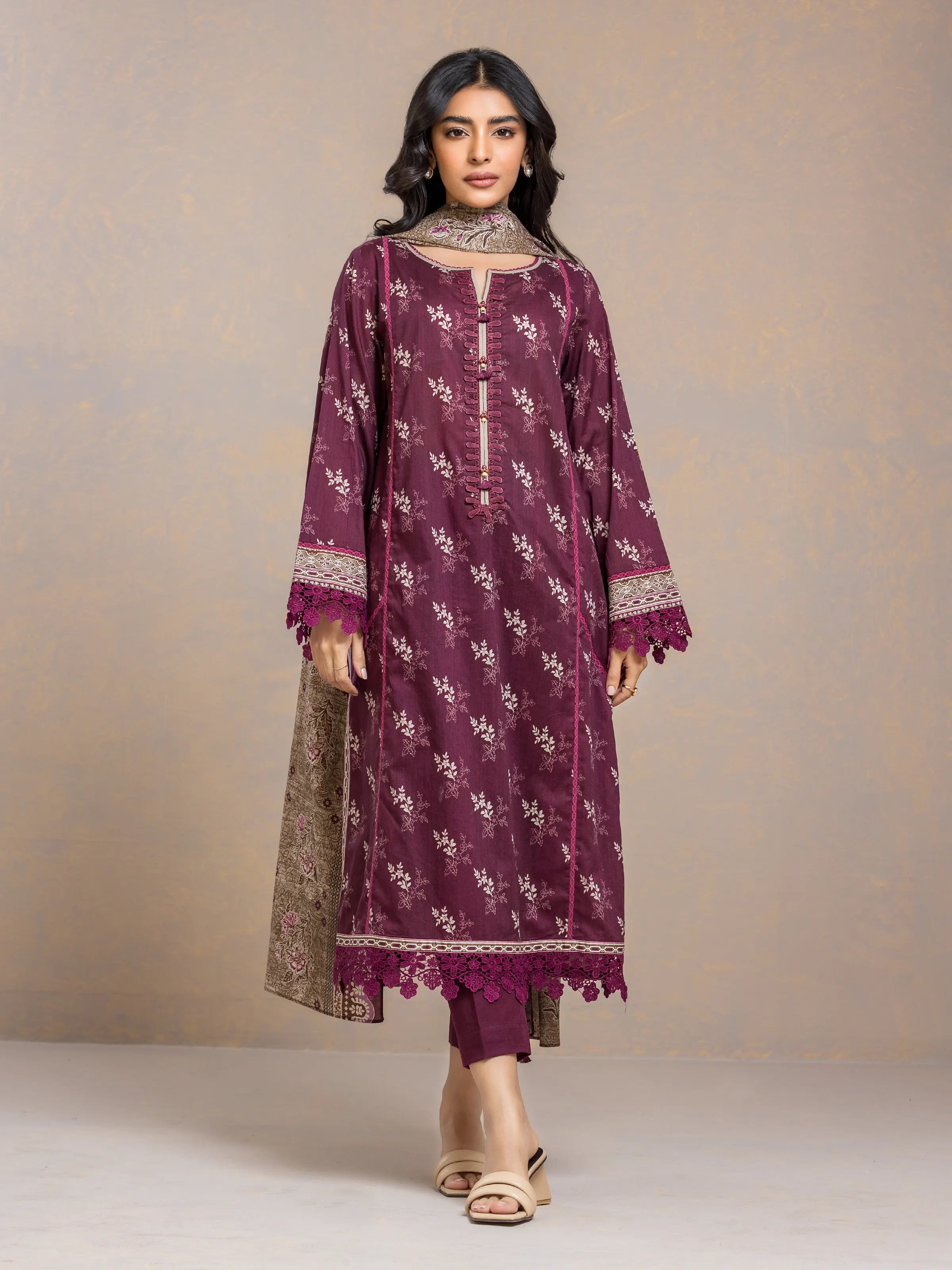 Unstitched Plum Printed Cambric 3 Piece - EWU24A2-27507-3P