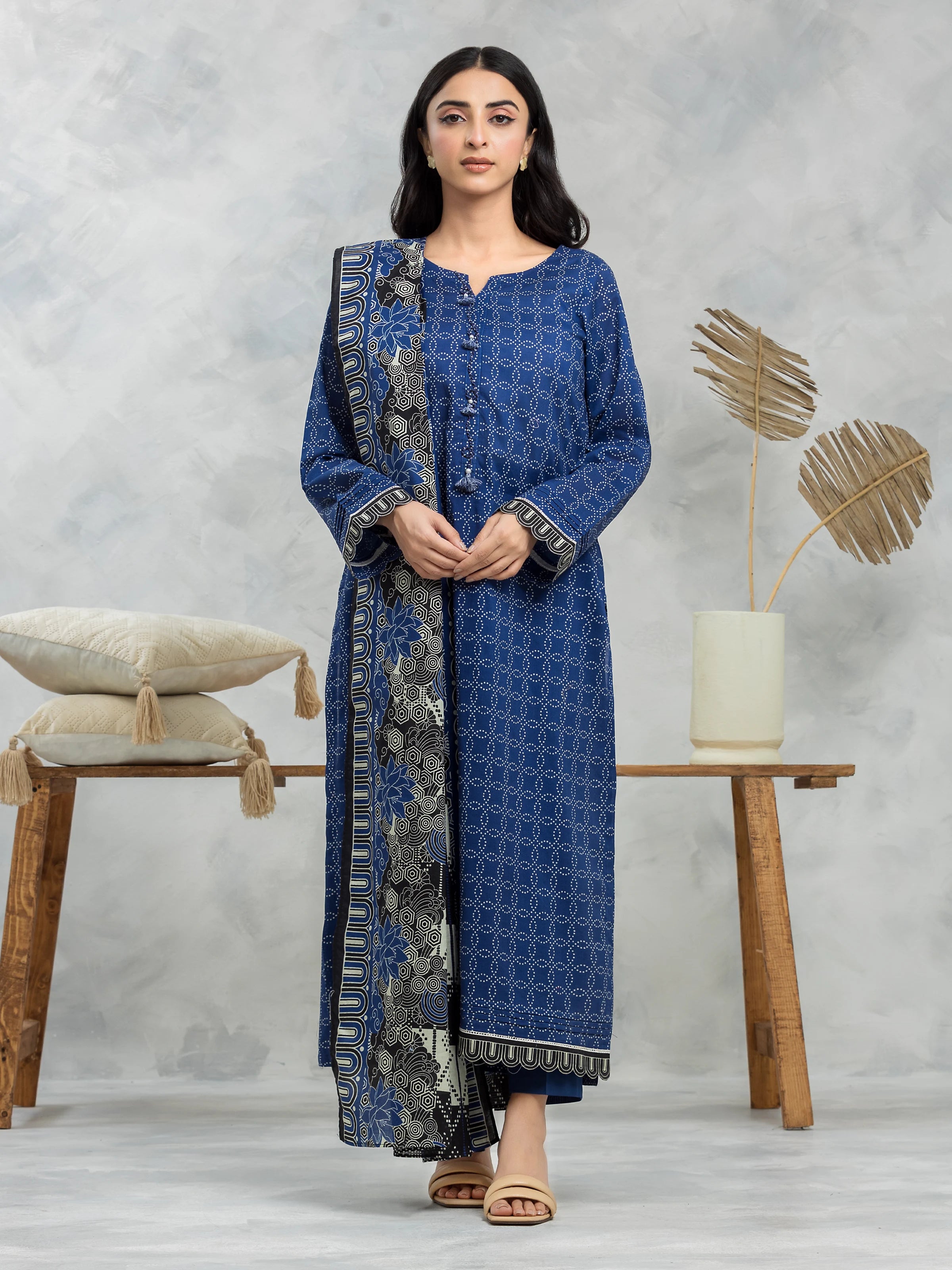 Unstitched Blue Printed Cambric 3 Piece - EWU24A2-28384-3P