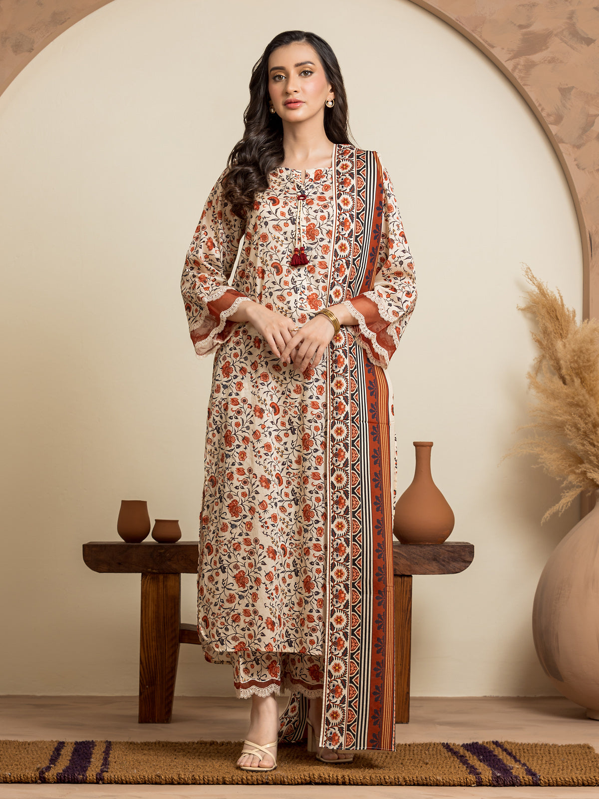 Unstitched Beige Multi Printed Cambric 3 Piece - EWU24A2-28493-3P