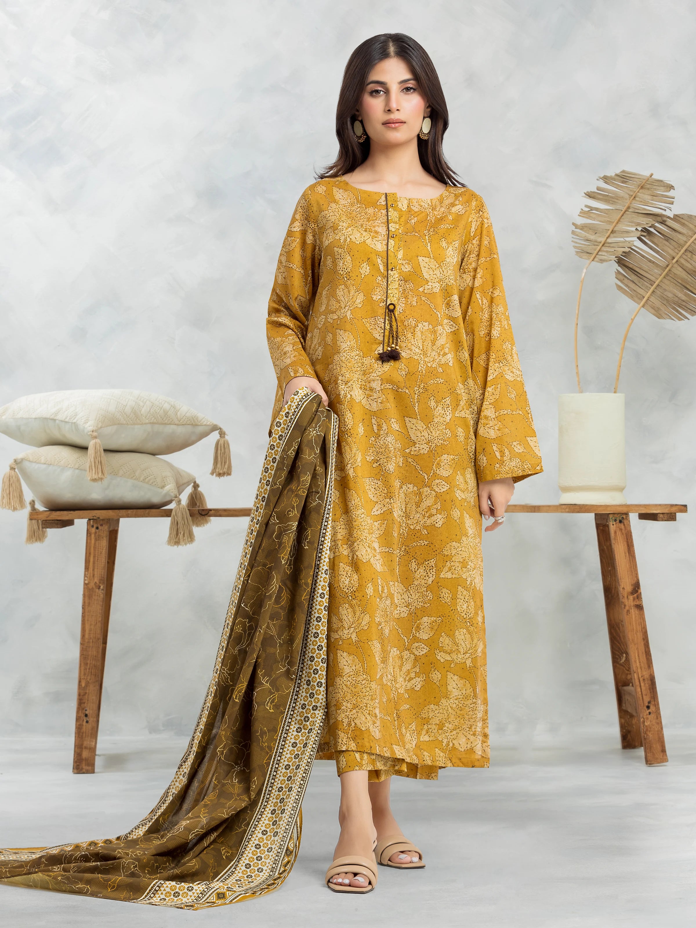 Unstitched Mustard Printed Cambric 3 Piece - EWU24A2-28520-3P