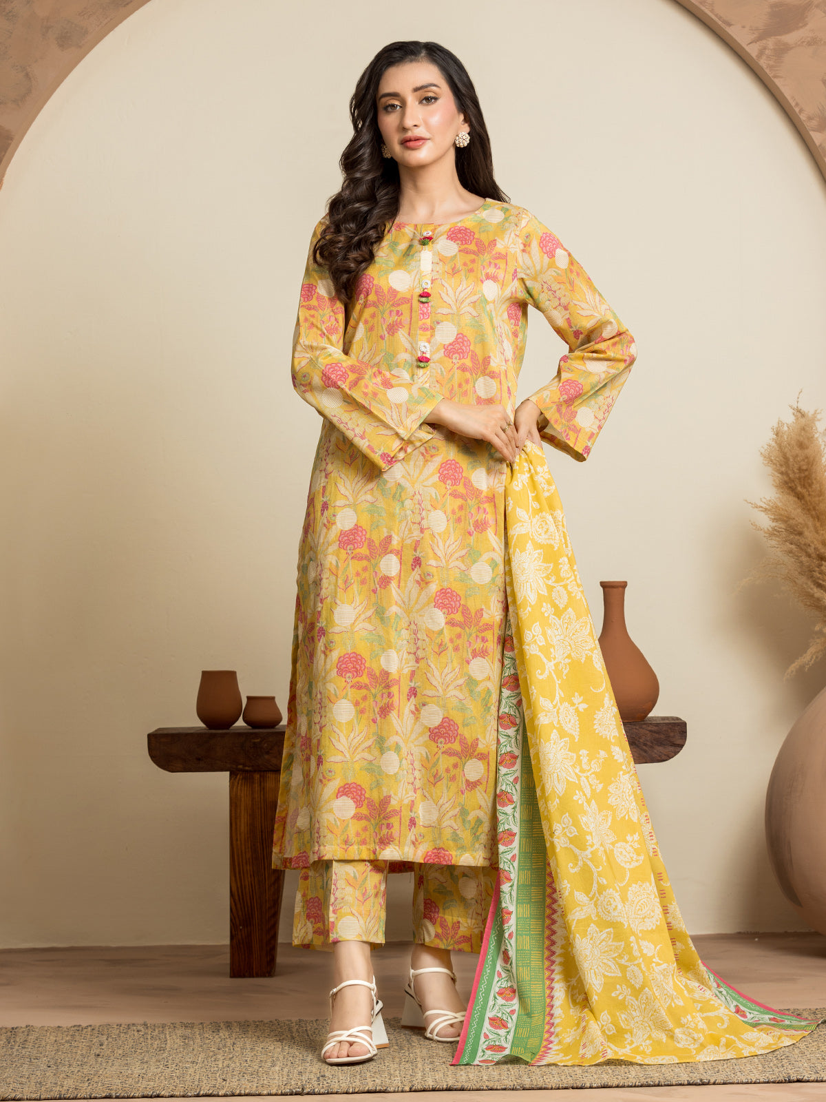 Unstitched Yellow Multi Printed Cambric 3 Piece - EWU24A2-28554-3P