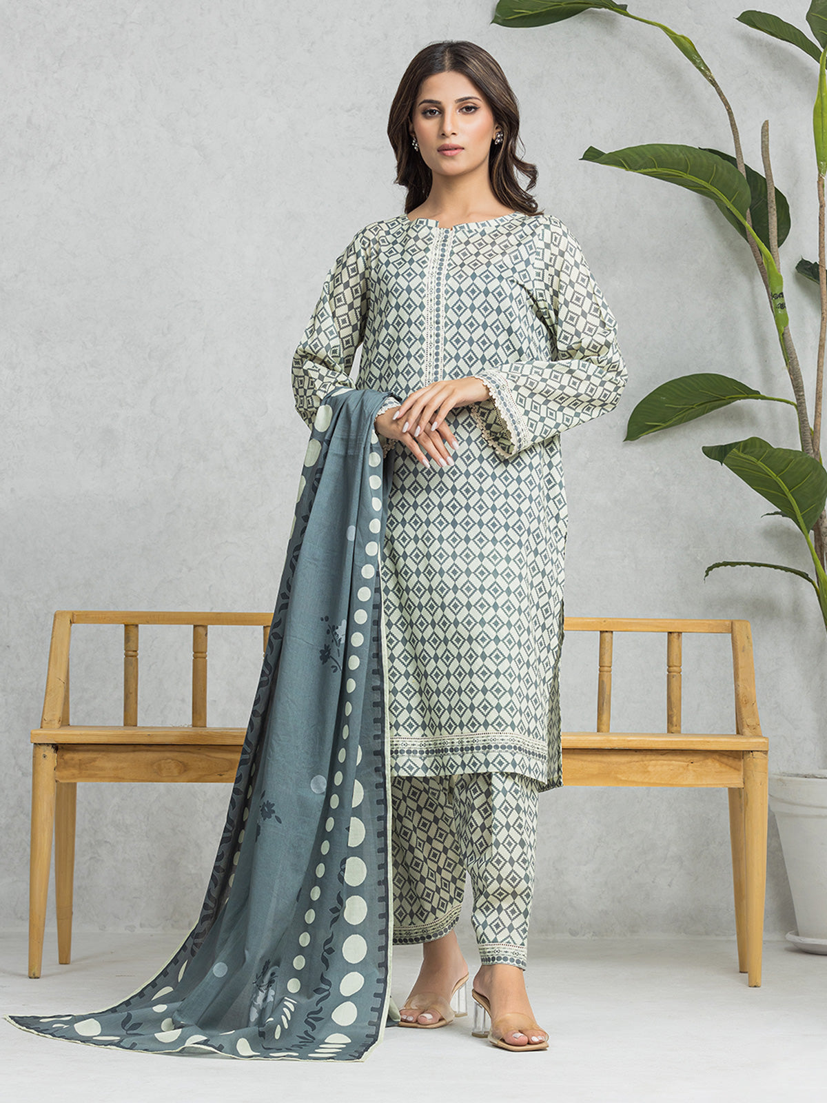 Unstitched Light Green Printed Cambric 3 Piece - EWU24A2-29005-3P