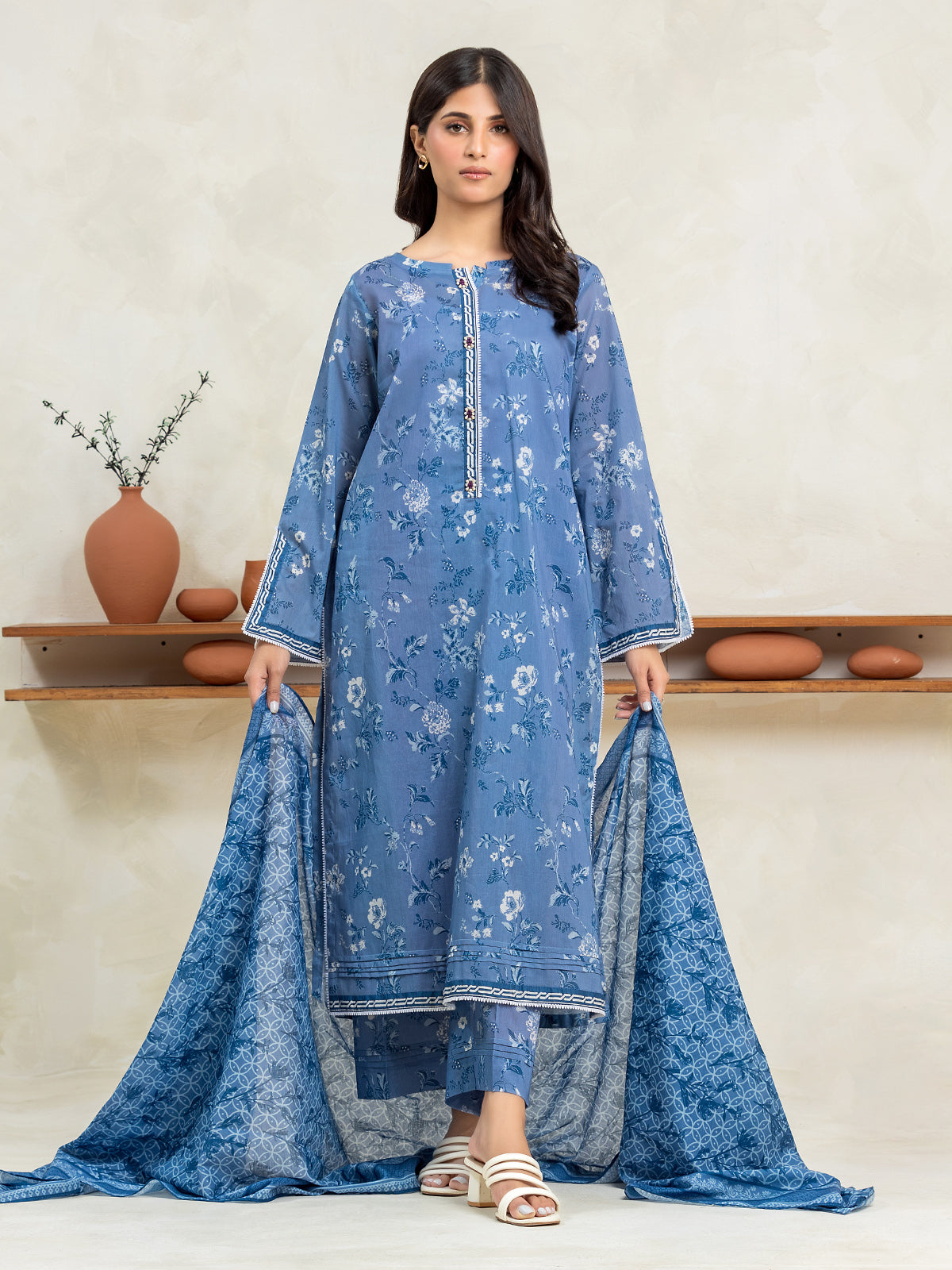 Unstitched Denim Blue Printed Cambric 3 Piece - EWU24A2-29024-3P