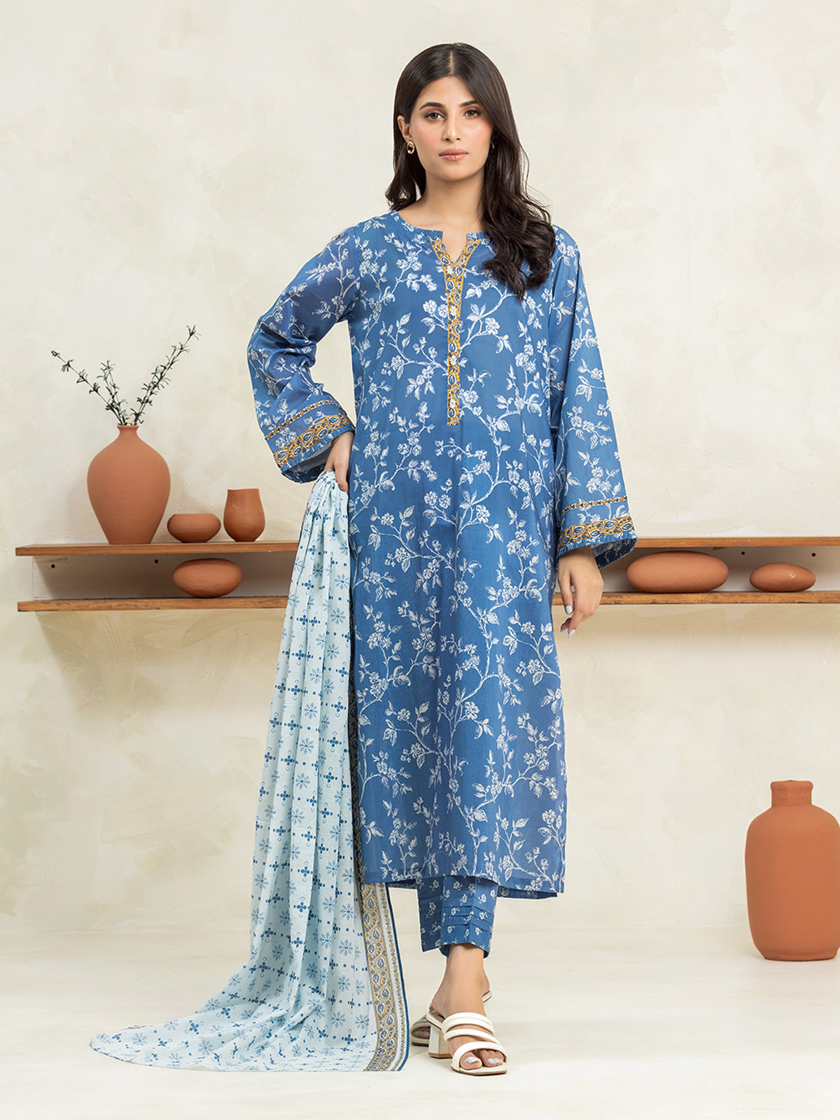 EWU24A2-29038-3P Unstitched Blue Printed Cambric 3 Piece