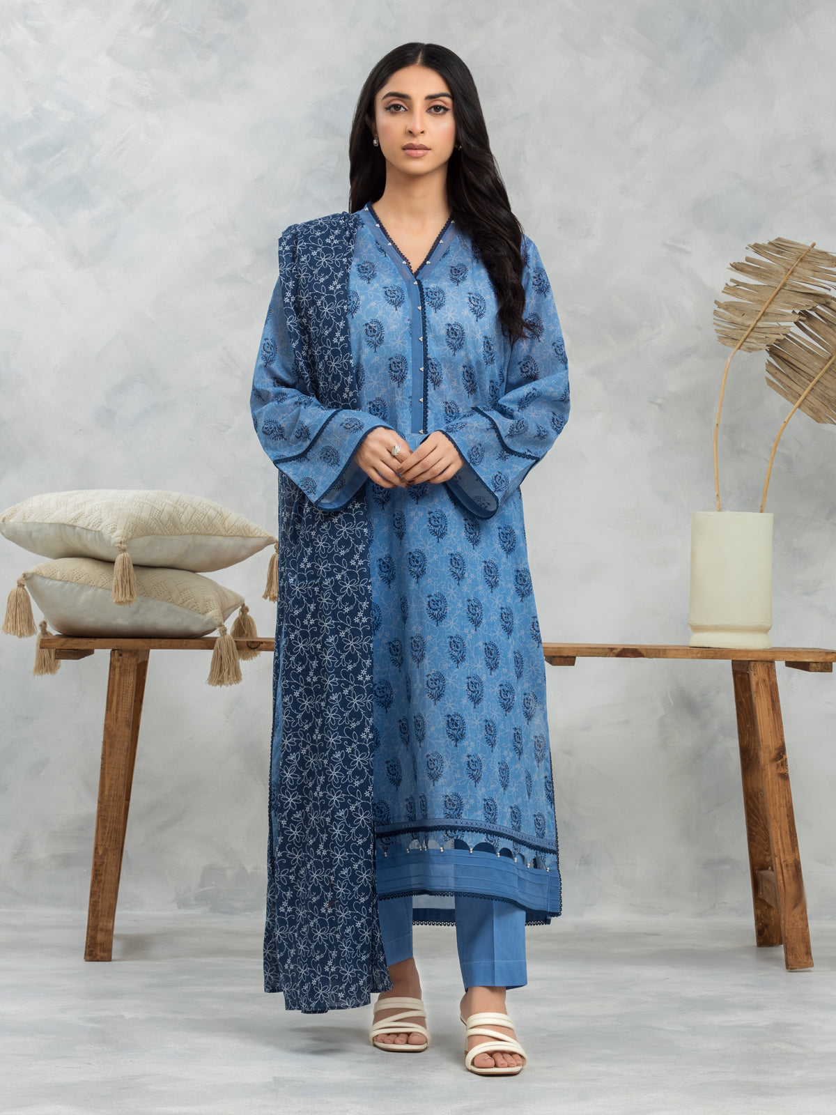 Unstitched Sky Blue Printed Cambric 3 Piece - EWU24A2-29267-3P