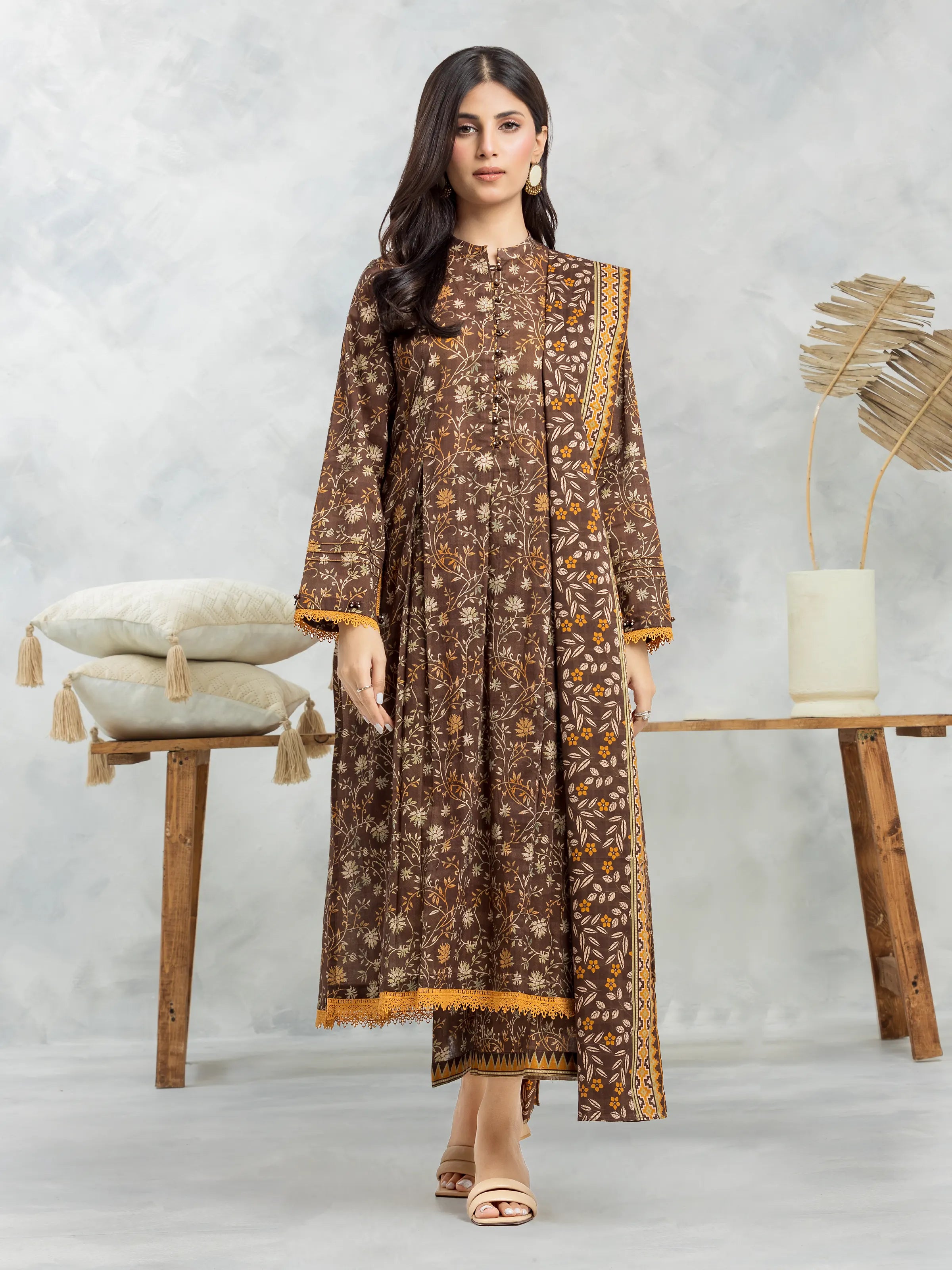 Unstitched Brown Printed Cambric 3 Piece - EWU24A2-29280-3P