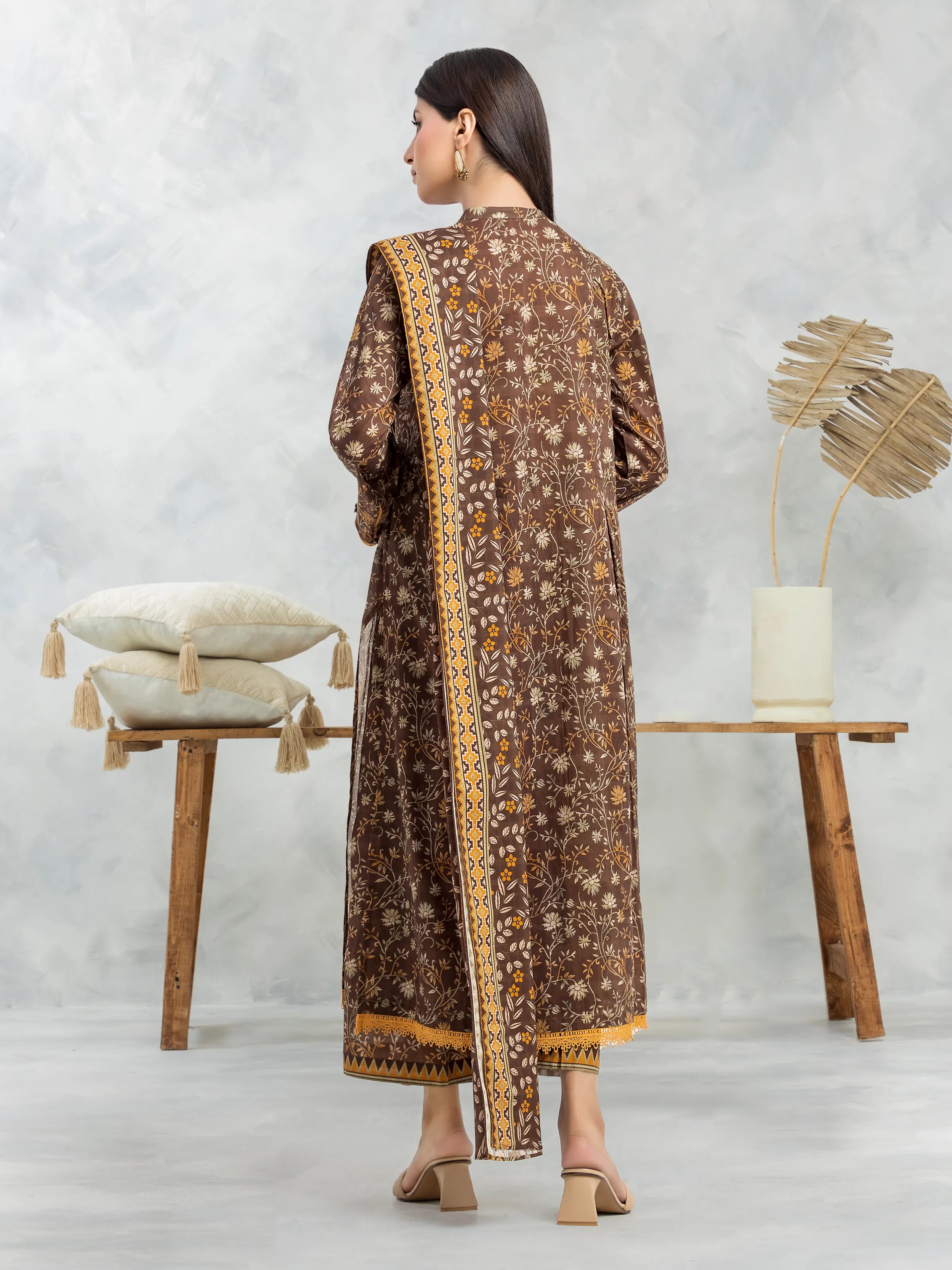 edenrobe Women's Brown Unstitched 3Pc Cambric - EWU24A2-29280-3P ...