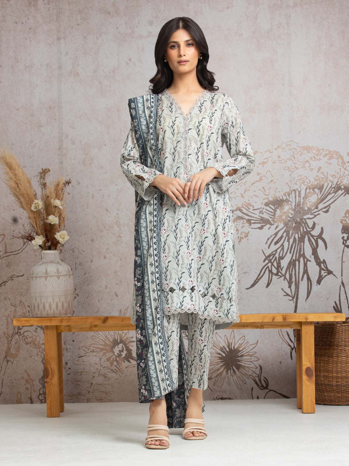 Unstitched Light Grey Printed Cambric 3 Piece - EWU24A2-29634-3P