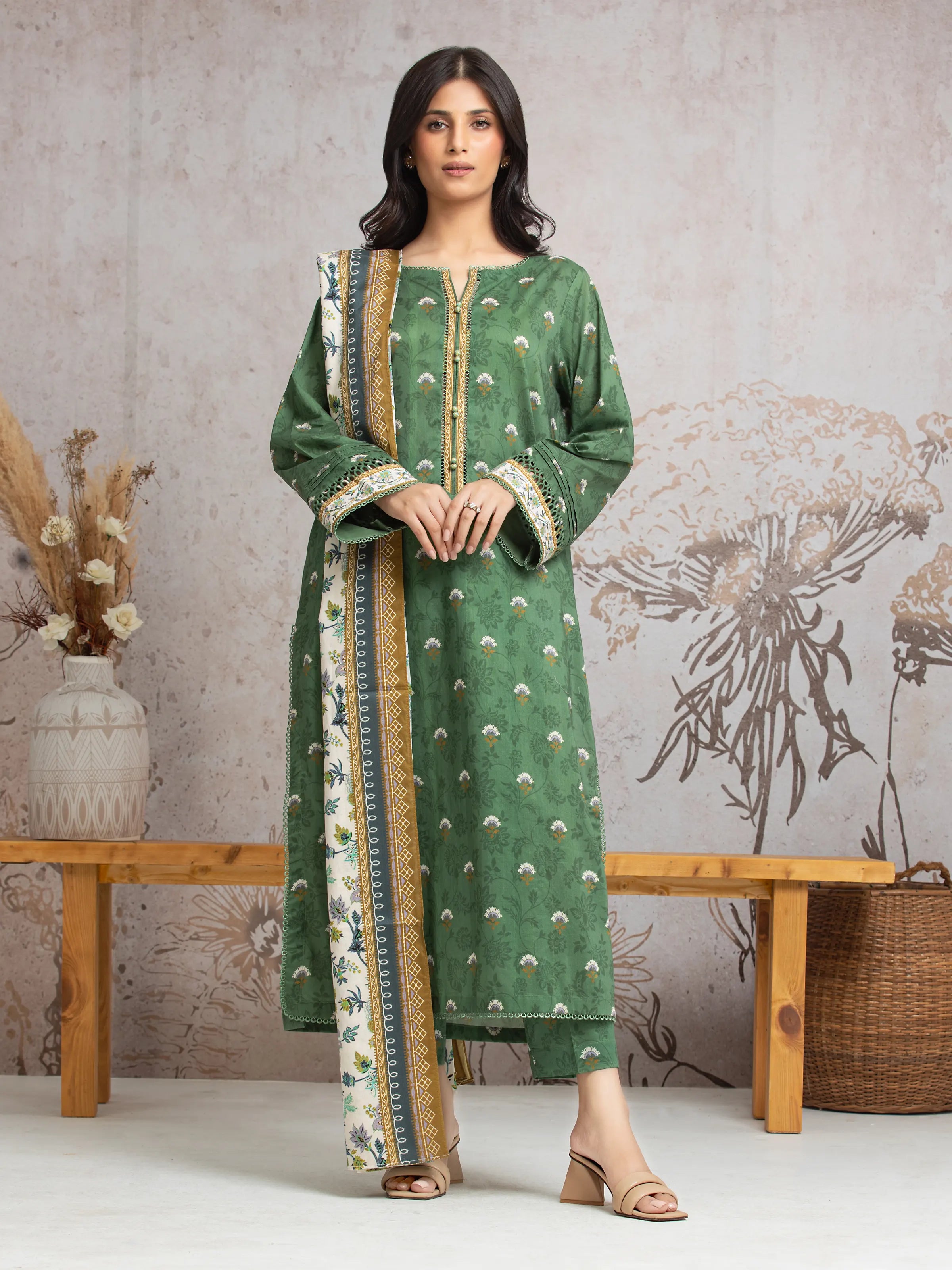 Unstitched Green Printed Cambric 3 Piece - EWU24A2-29635-3P