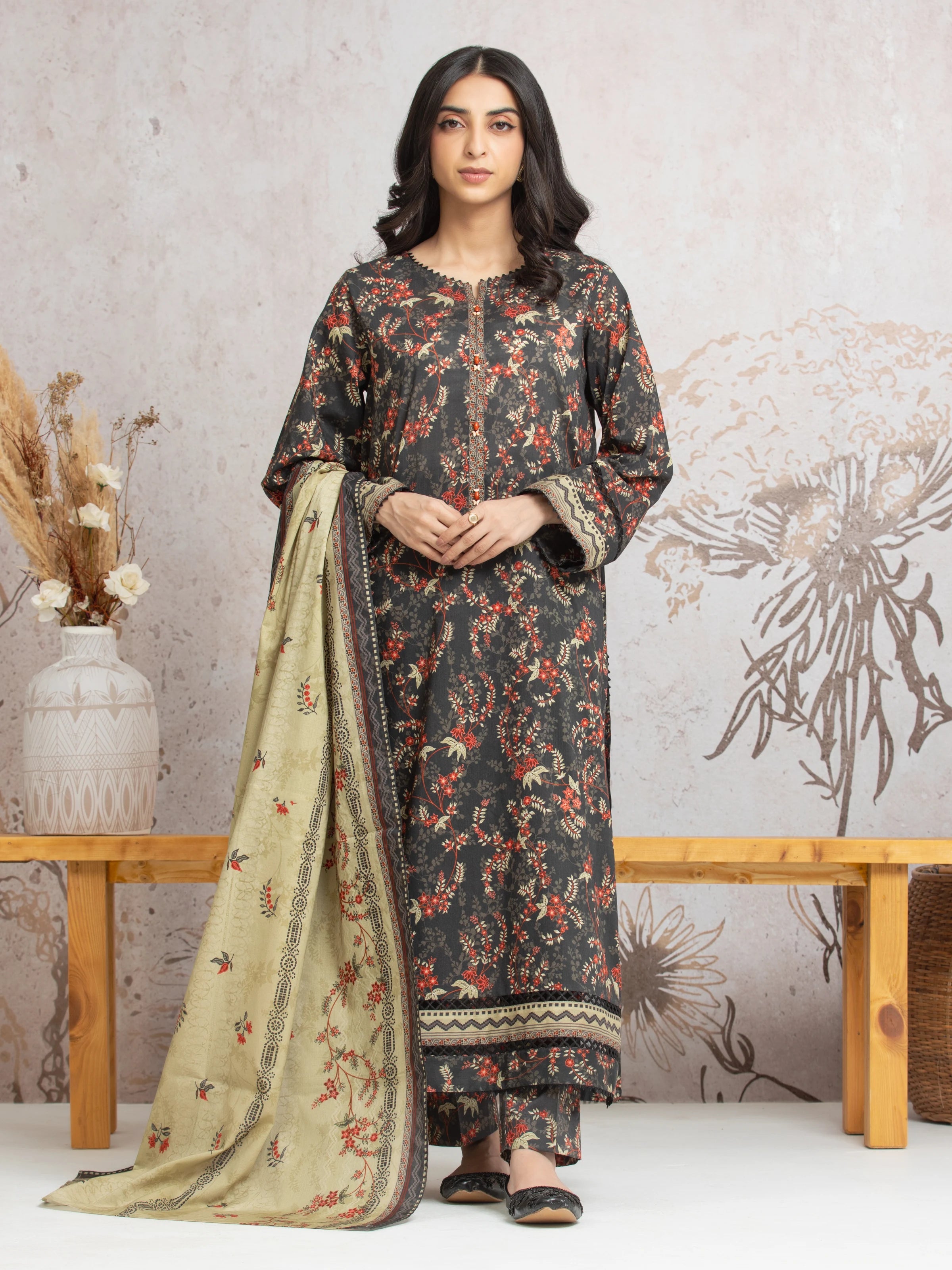 Unstitched Black Multi Printed Cambric 3 Piece - EWU24A2-29636-3P