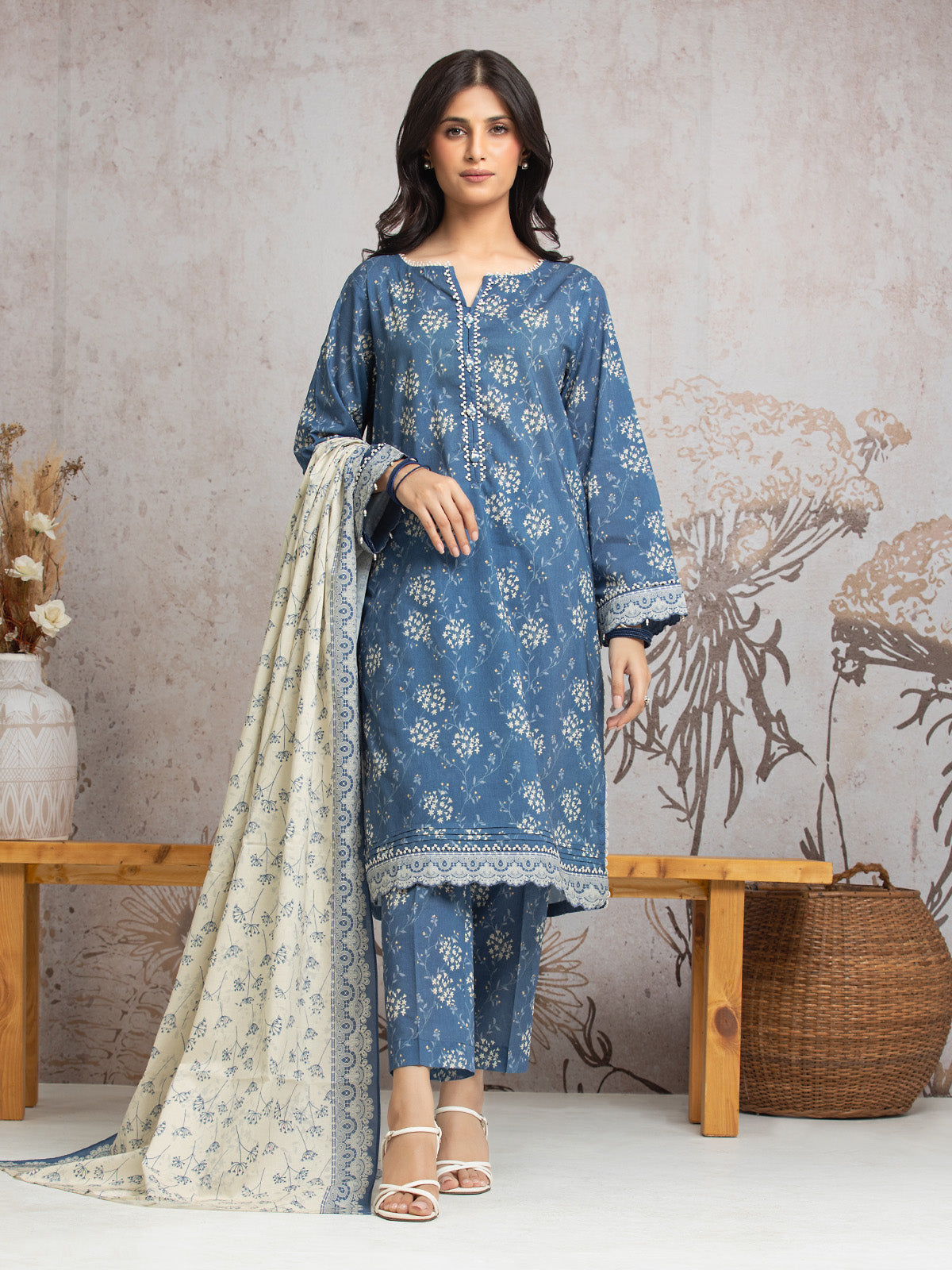 Unstitched Blue Printed Cambric 3 Piece - EWU24A2-29638-3P