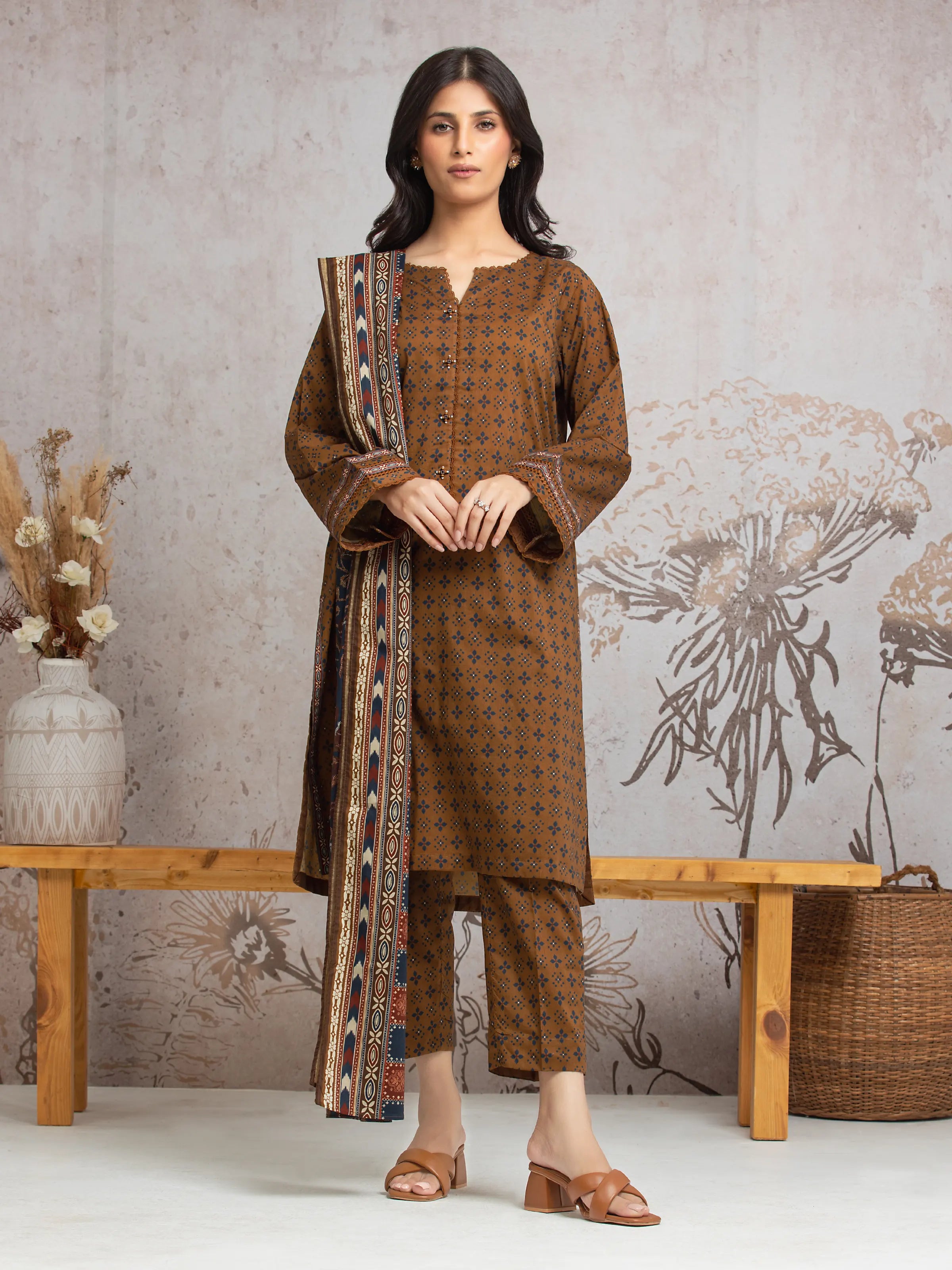 Unstitched Brown Printed Cambric 3 Piece - EWU24A2-29639-3P