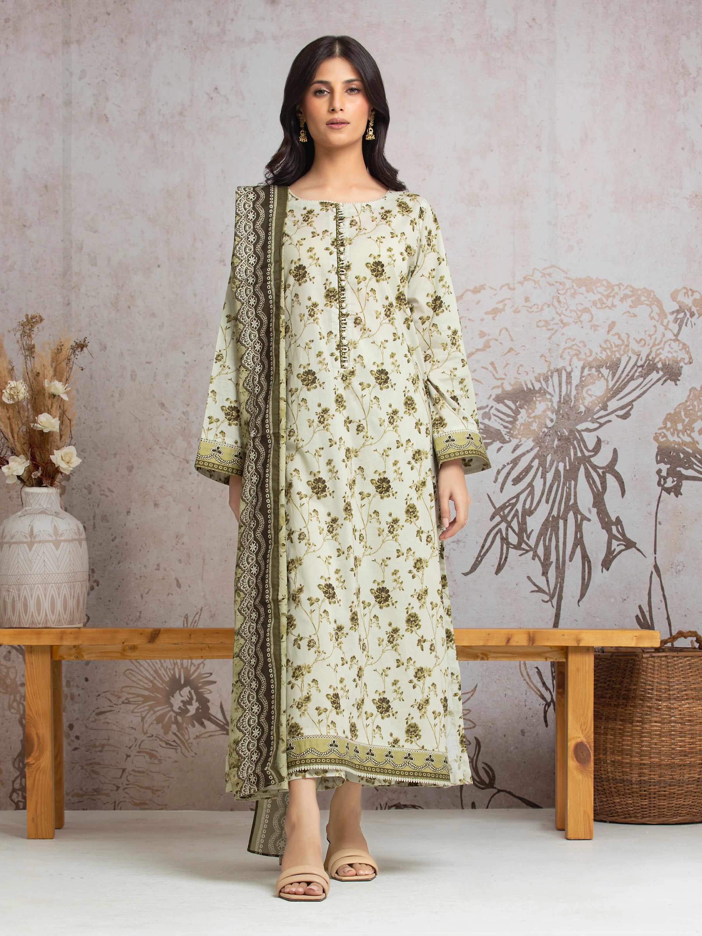 Unstitched Light Green Printed Cambric 3 Piece - EWU24A2-29641-3P