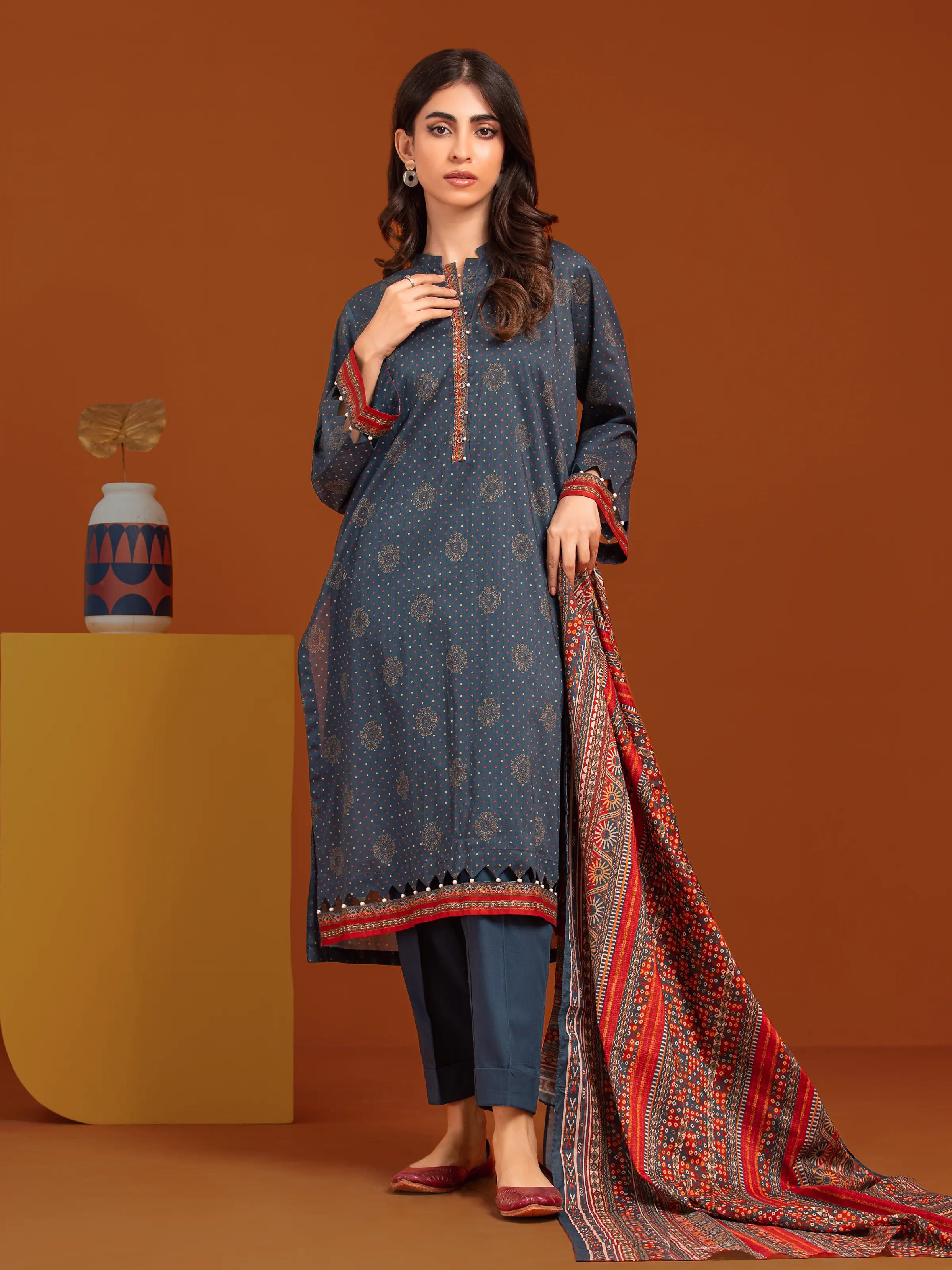 Unstitched Navy Printed Khaddar 3 Piece - EWU24A3-27000-3P