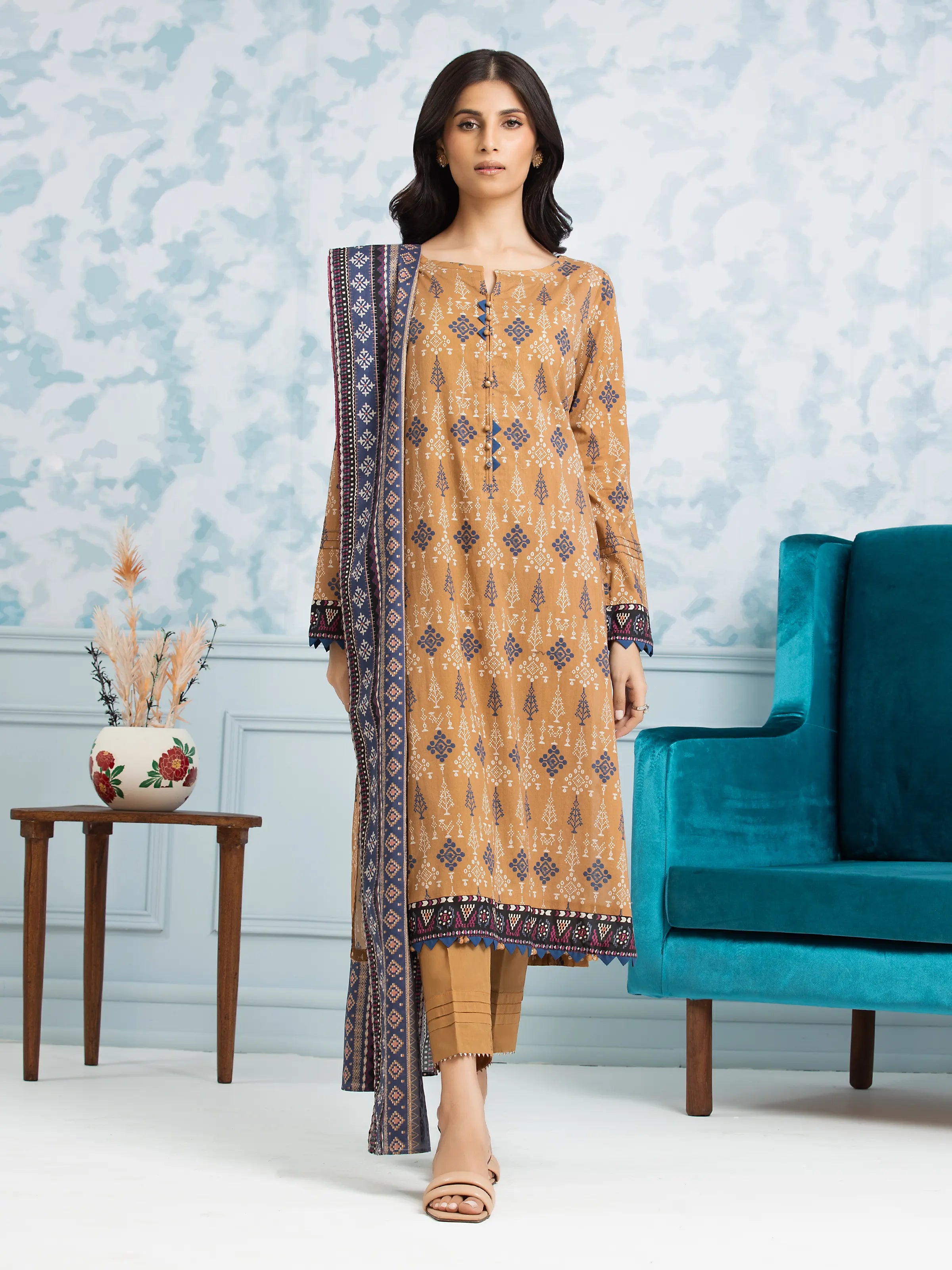 Unstitched Bronze Printed Khaddar 3 Piece - EWU24A3-28069-3P