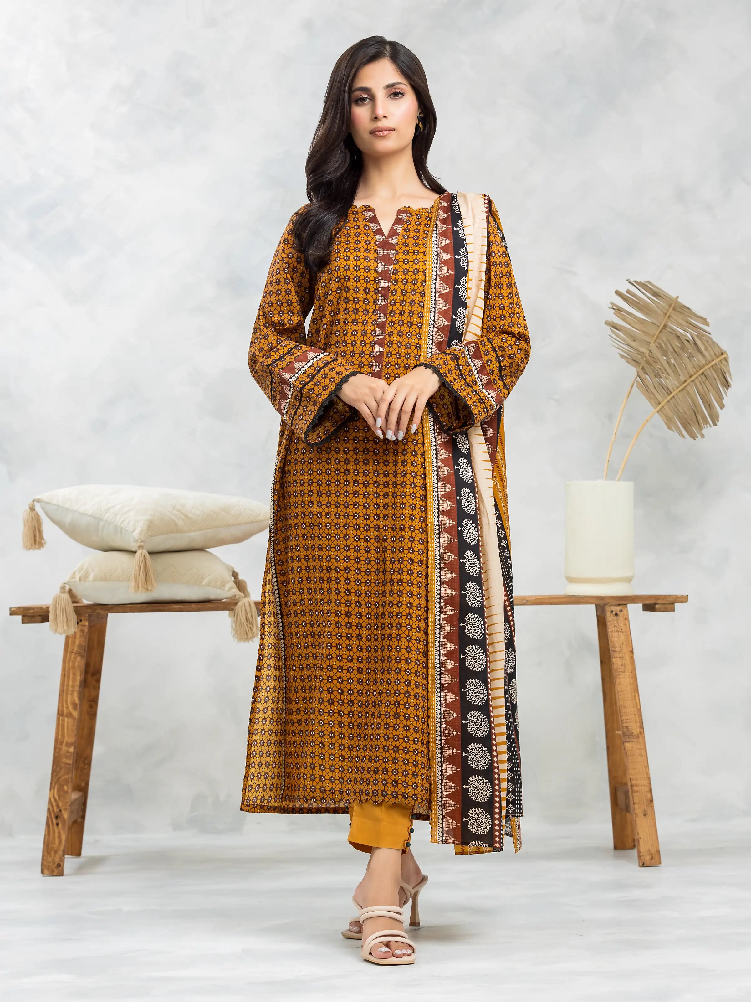 Unstitched Bronze Multi Printed Khaddar 3 Piece - EWU24A3-28100-3P