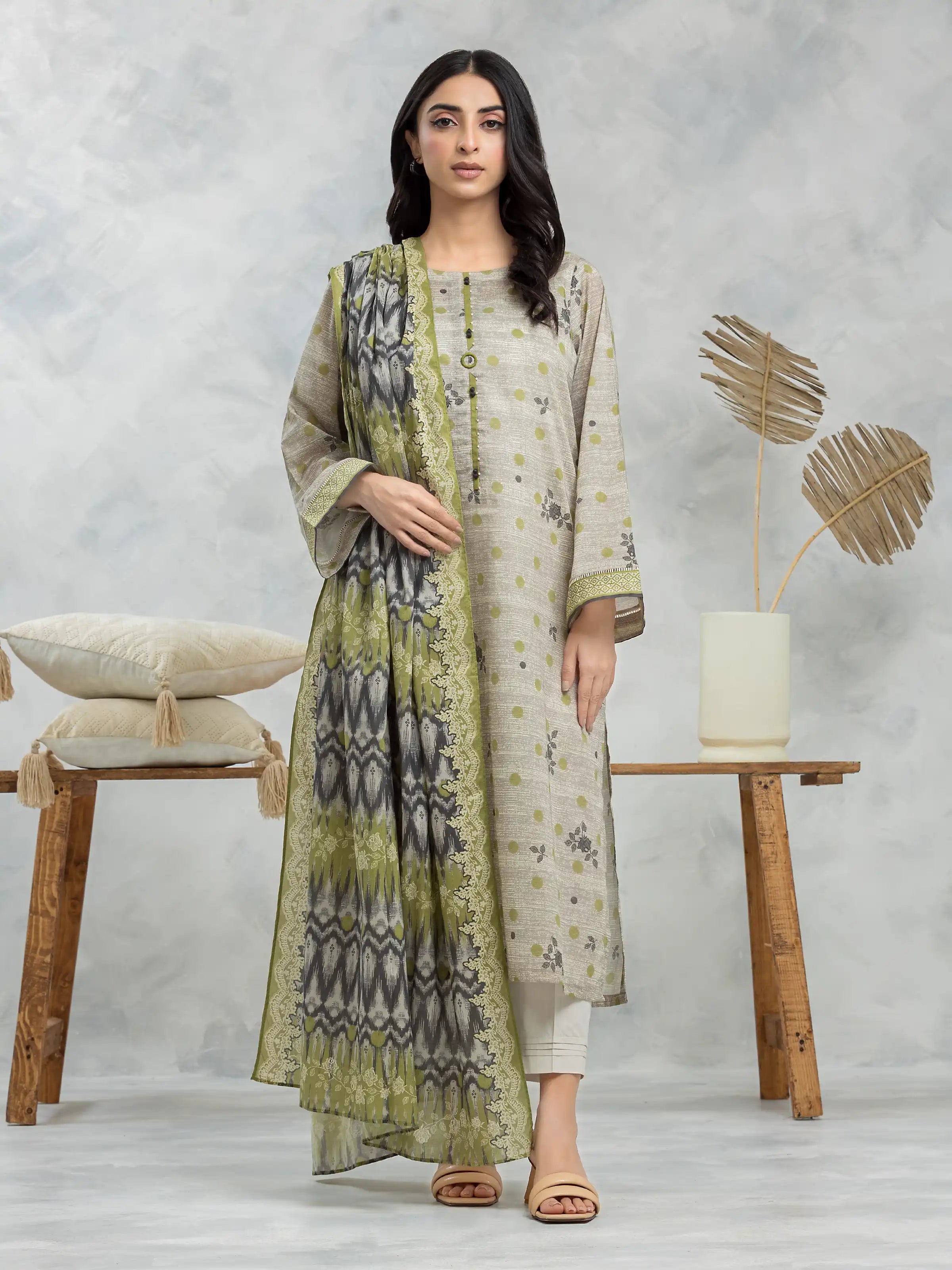 Unstitched Beige Printed Khaddar 3 Piece - EWU24A3-28153-3P