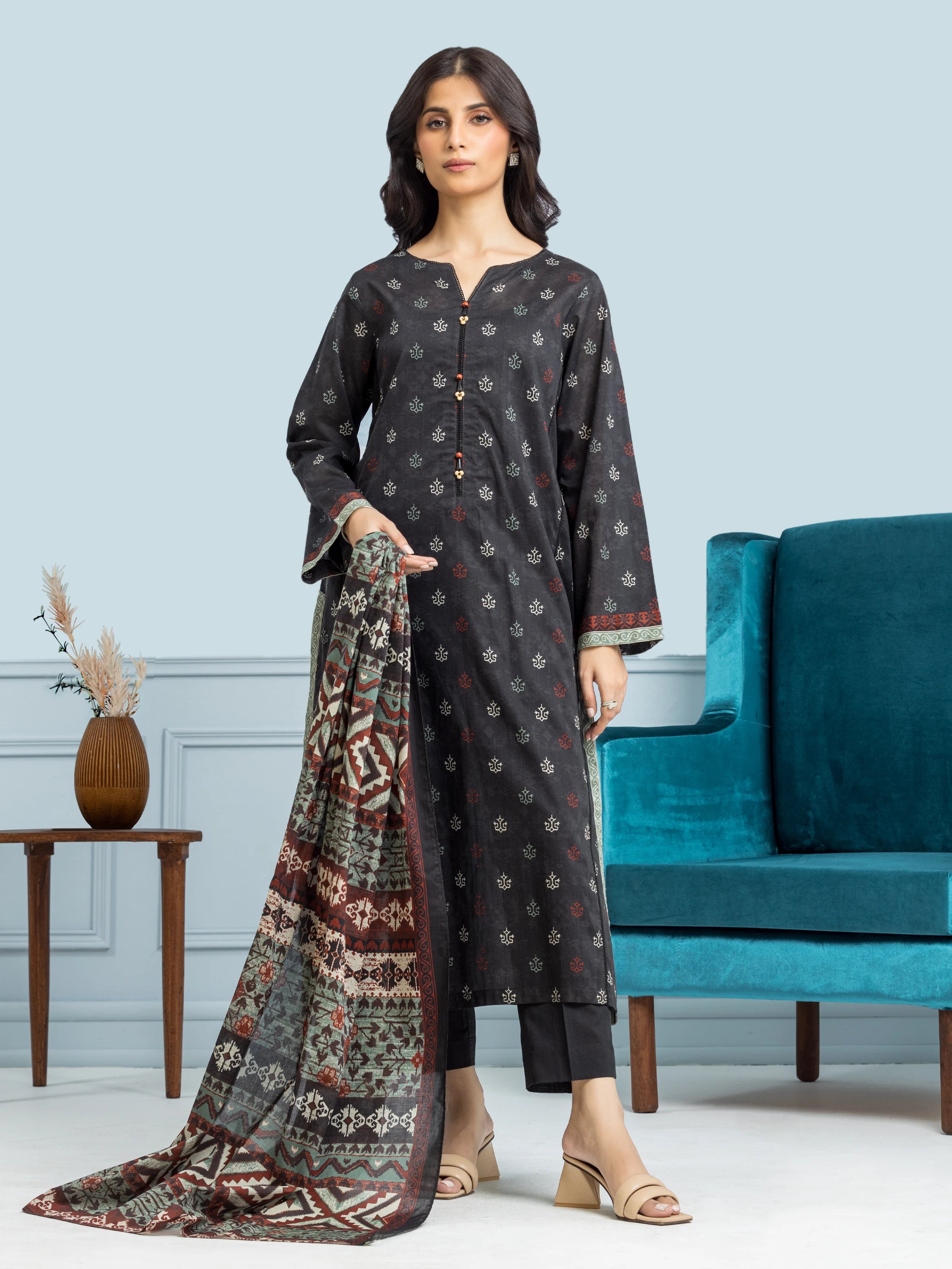 Unstitched Black Printed Khaddar 3 Piece - EWU24A3-28444-3P