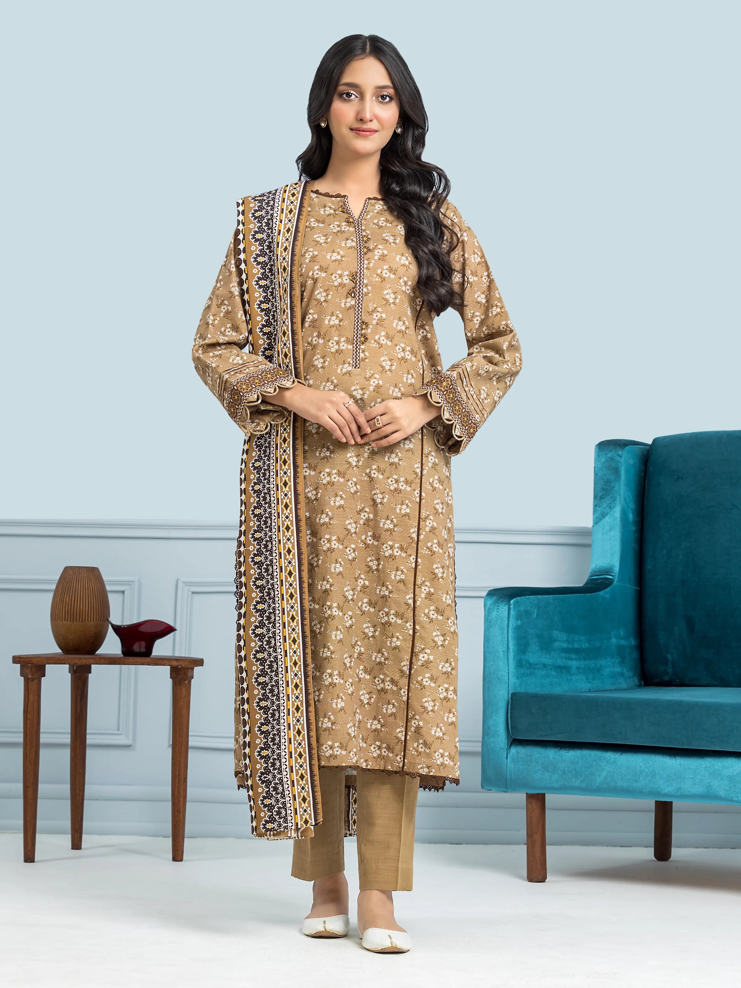 Unstitched Khaki Printed Khaddar 3 Piece - EWU24A3-29310-3P