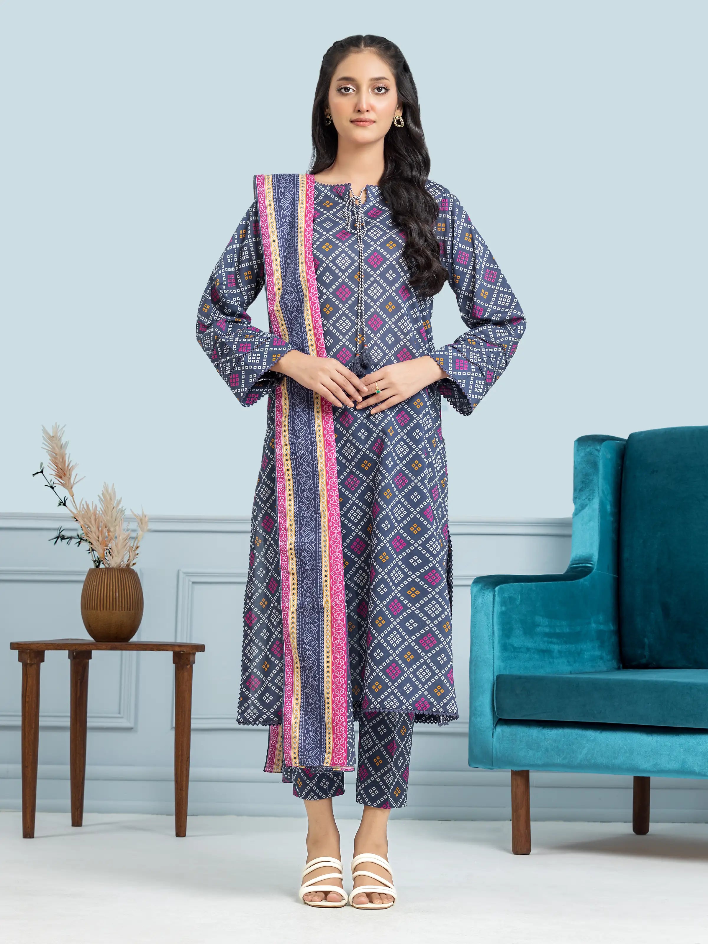 Unstitched Blue Printed Khaddar 3 Piece - EWU24A3-29321-3P