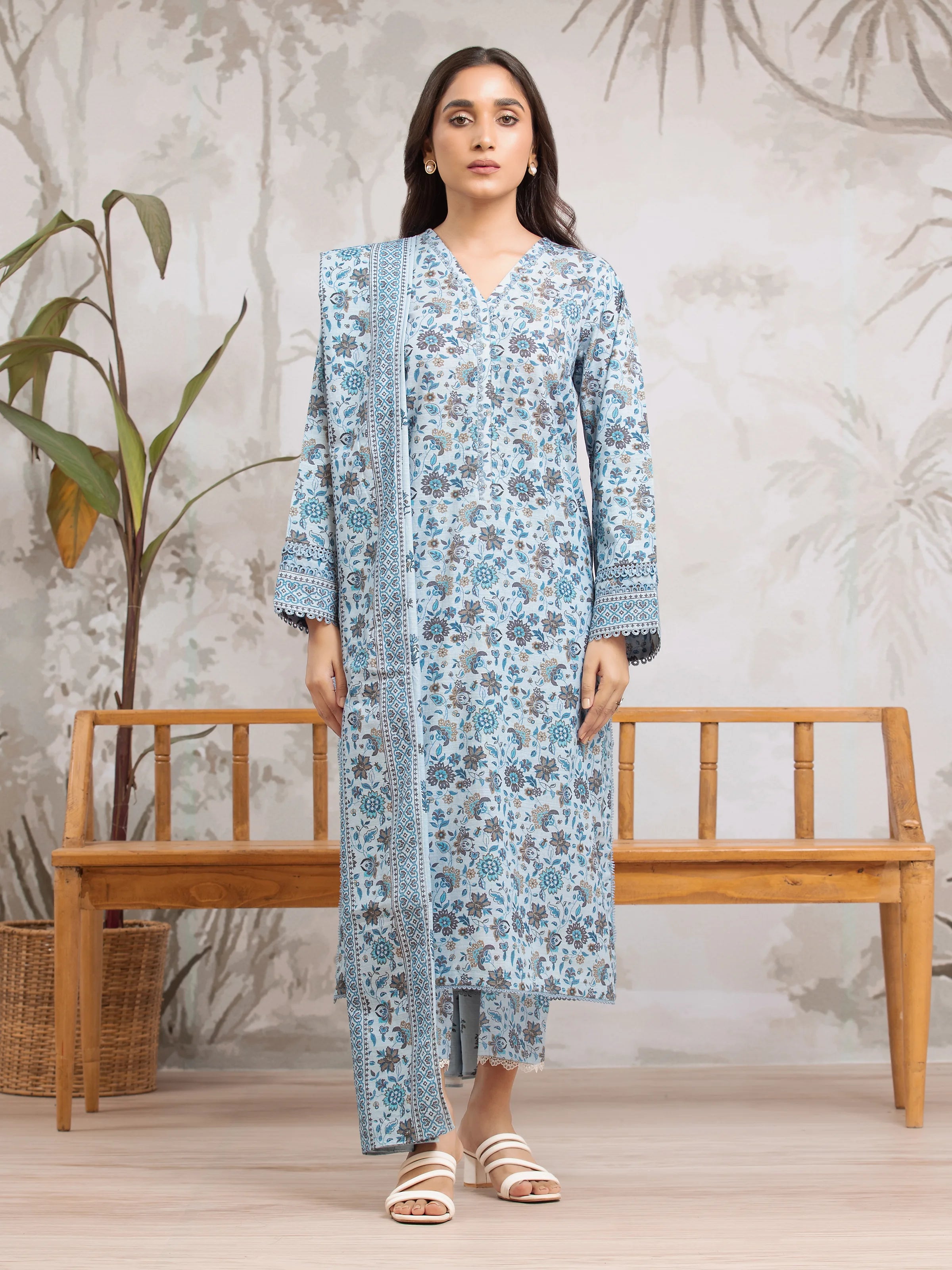 Unstitched Sky Blue Printed Khaddar 3 Piece - EWU24A3-29325-3P