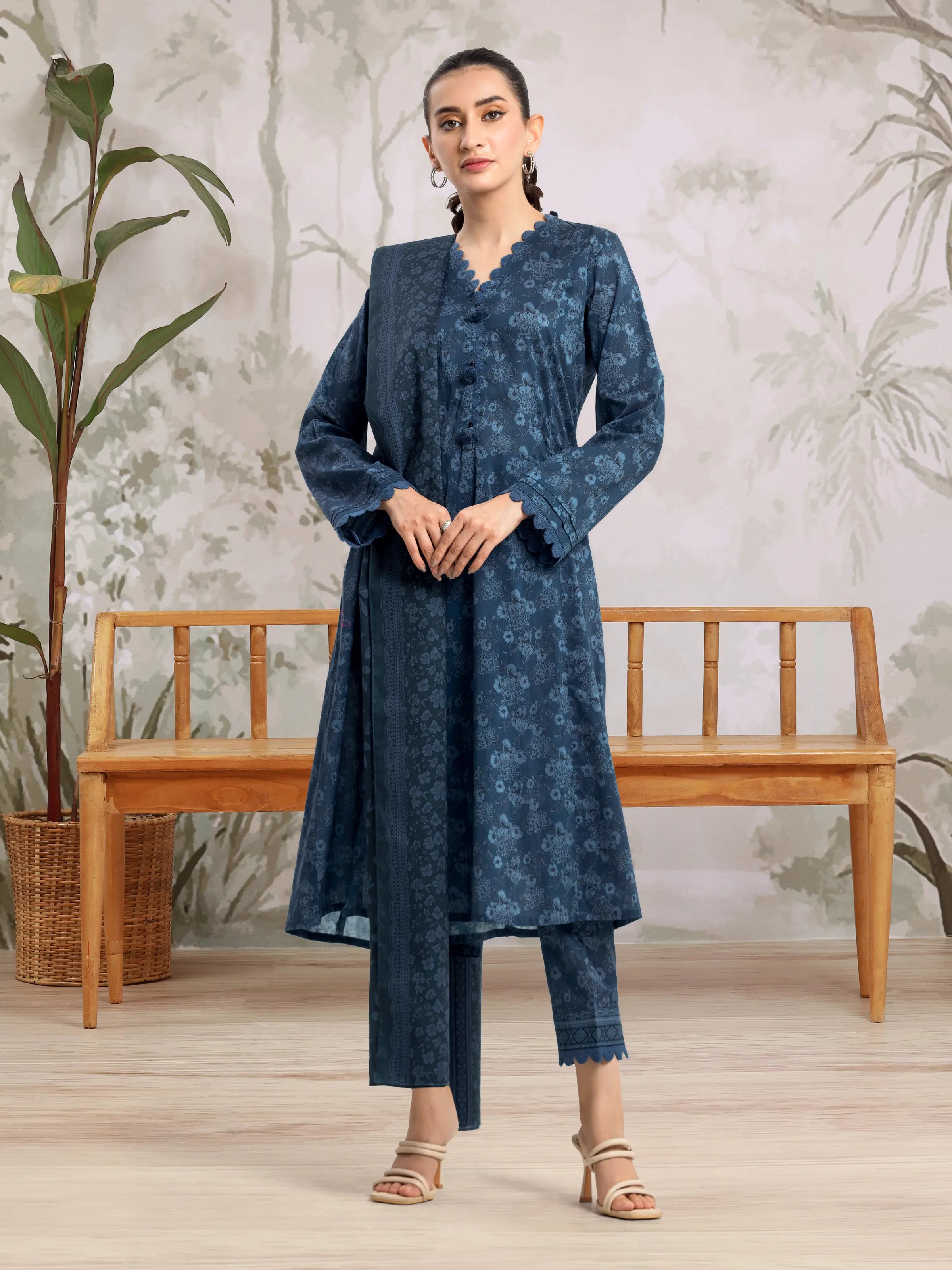 Unstitched Navy Printed Khaddar 3 Piece - EWU24A3-29500-3P