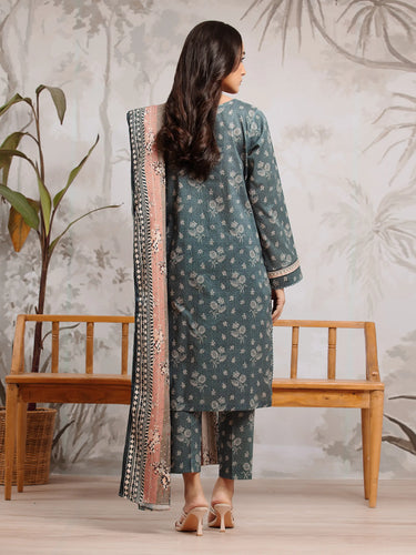 Unstitched Teal Blue Printed Khaddar 3 Piece - EWU24A3-29582-3P
