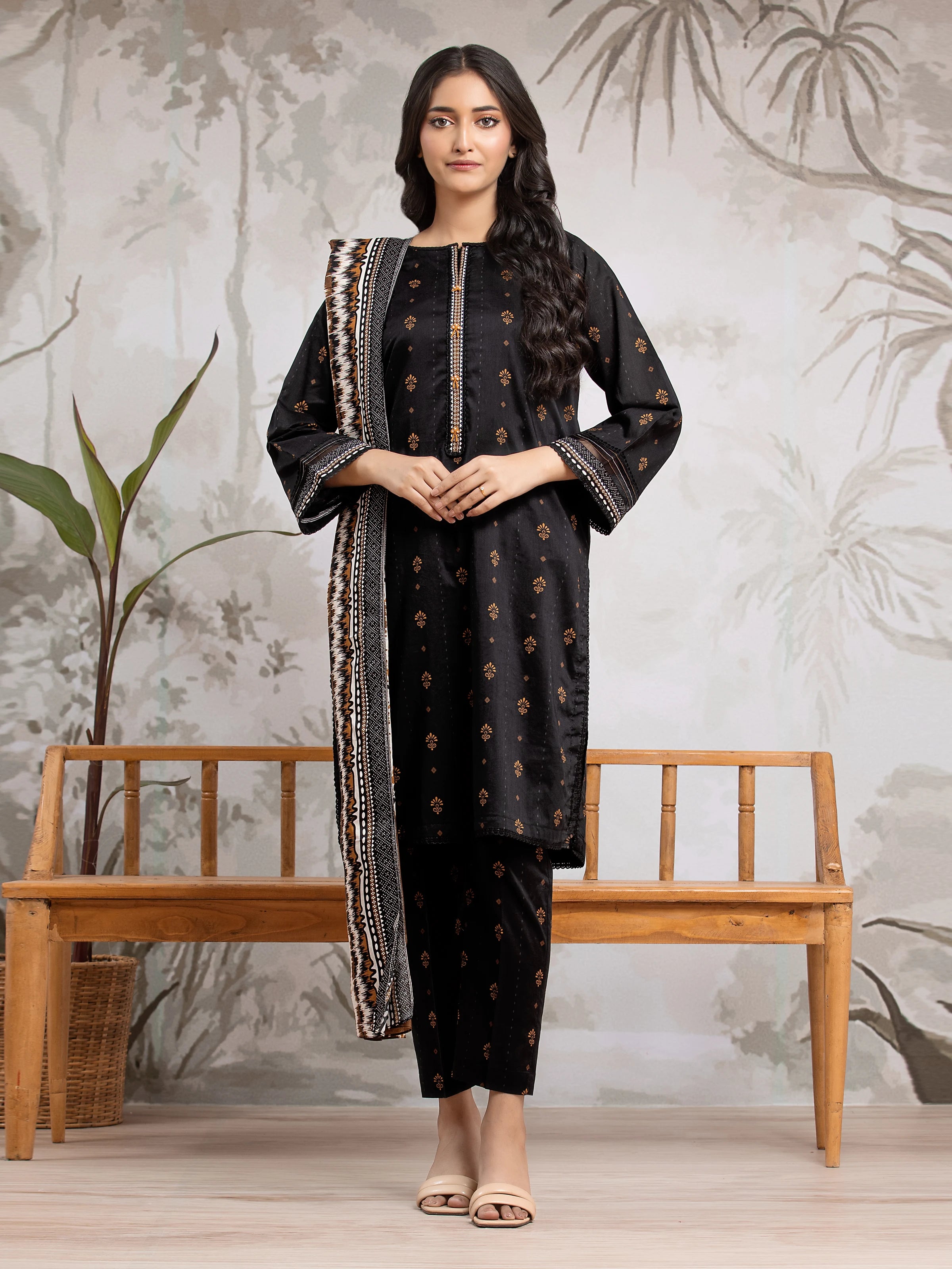 Unstitched Black Printed Khaddar 3 Piece - EWU24A3-29591-3P