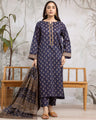 Unstitched Navy Blue Printed Khaddar 3 Piece - EWU24A3-29597-3P