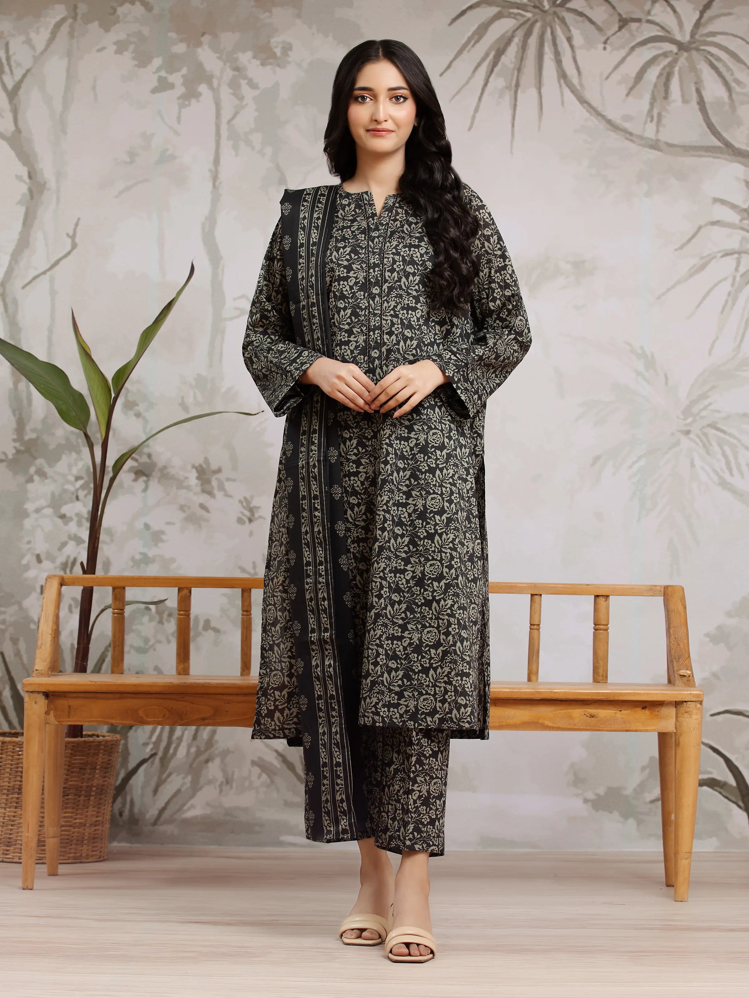 Unstitched Black Printed Khaddar 3 Piece - EWU24A3-29615-3P