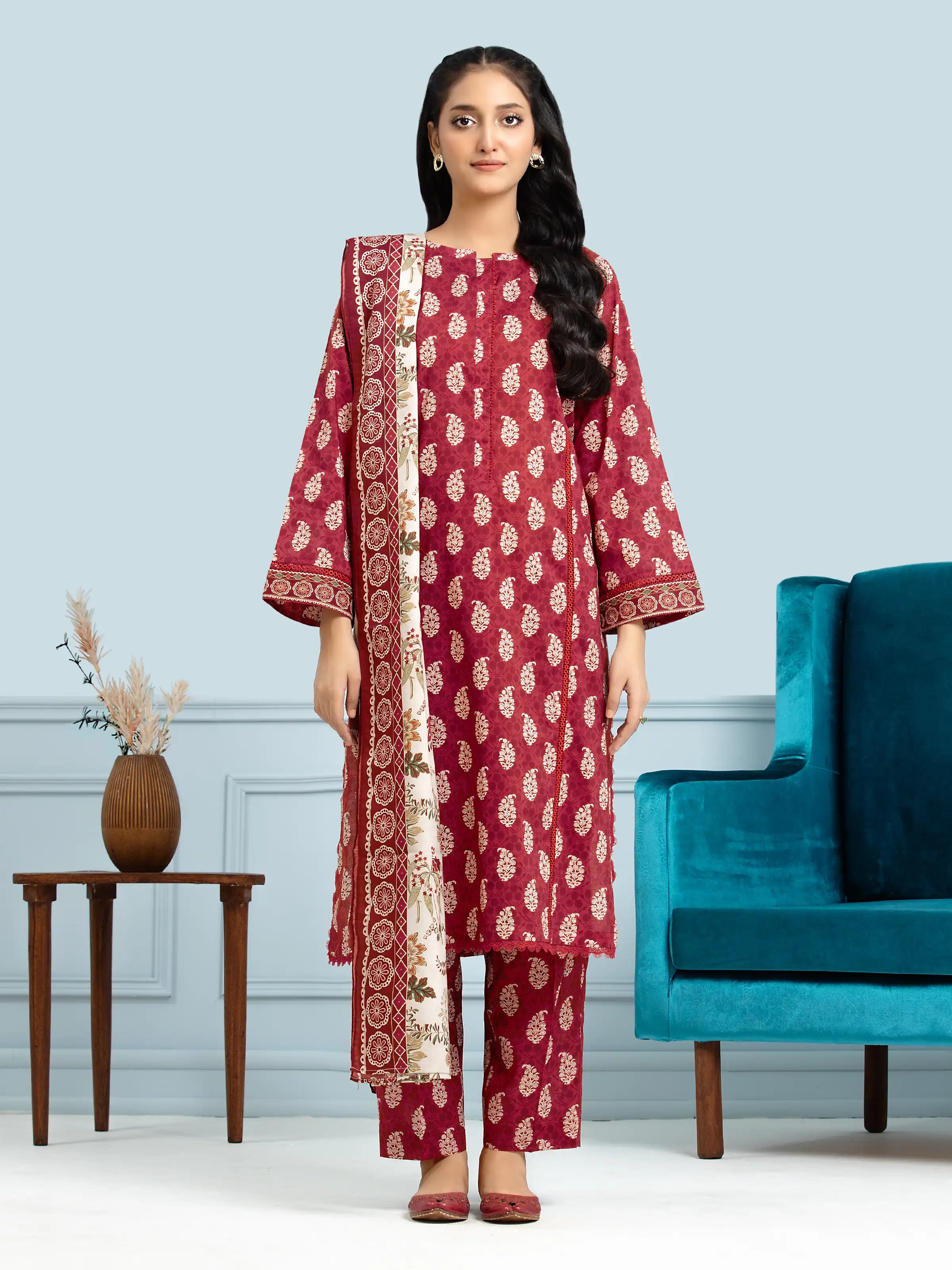 Unstitched Coral Printed Khaddar 3 Piece - EWU24A3-29646-3P