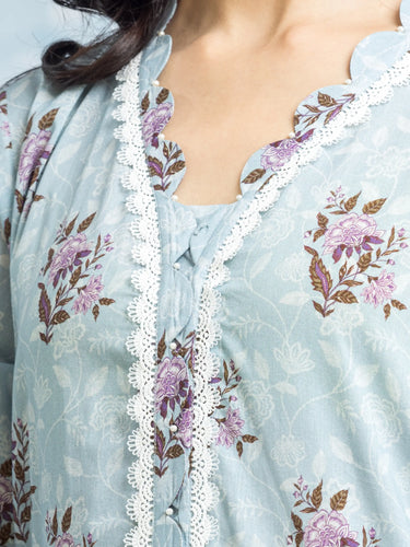 Unstitched Light Blue Printed Khaddar 3 Piece - EWU24A3-29648-3P