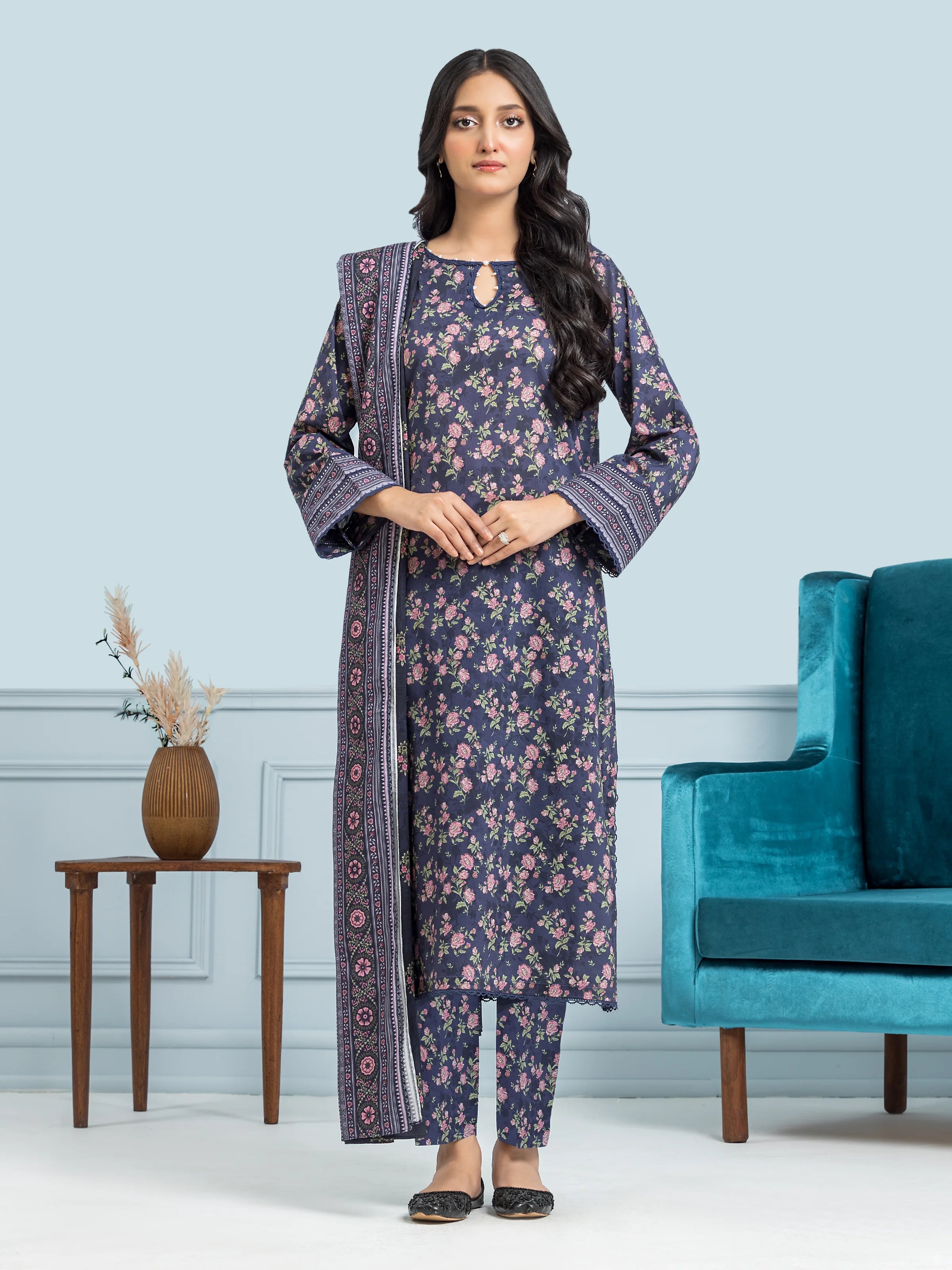 Unstitched Purple Multi Printed Khaddar 3 Piece - EWU24A3-29650-3P